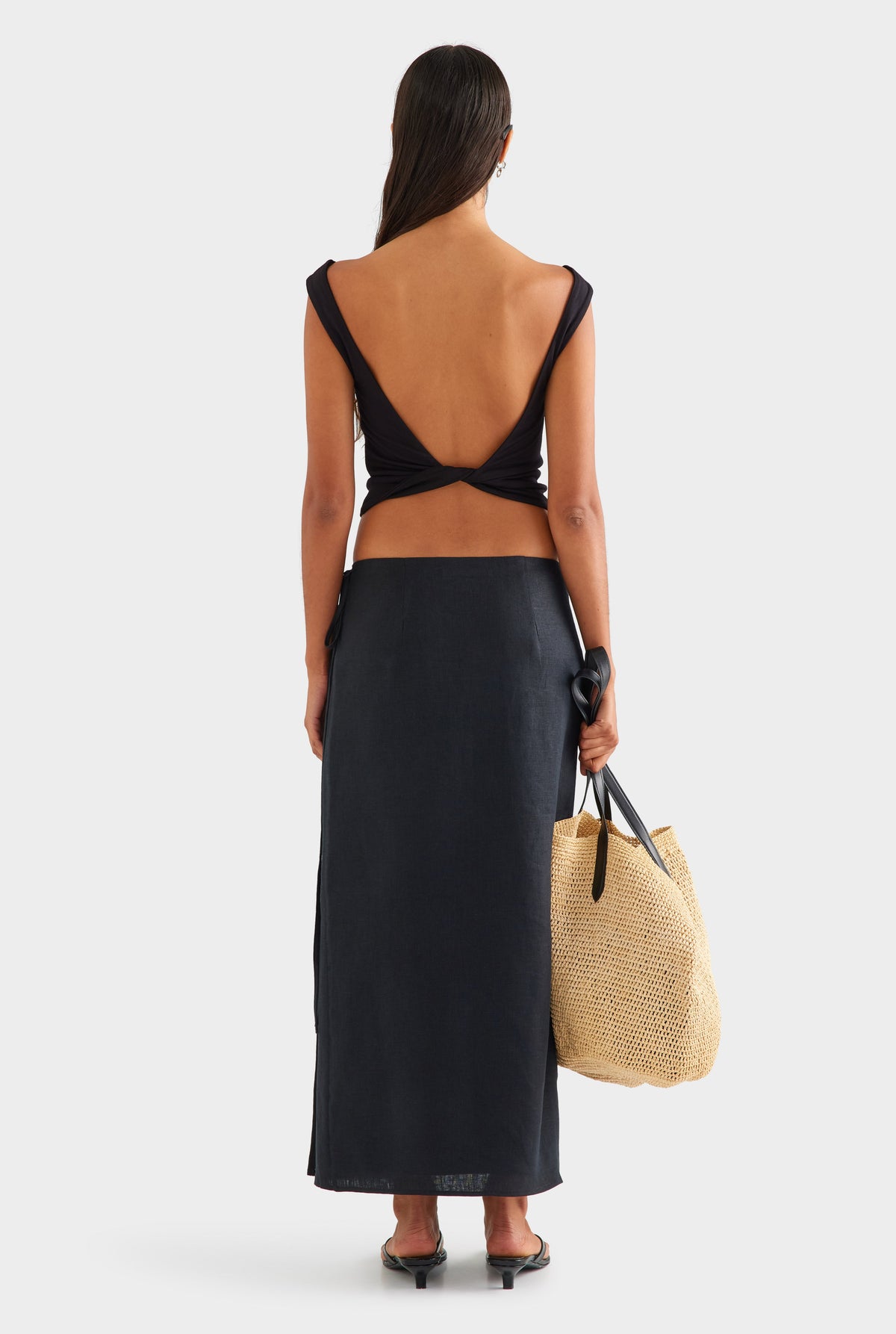 Linen Wrap Maxi Skirt - Black [[AU_MEDIA:gid://shopify/MediaImage/27756949962839]]