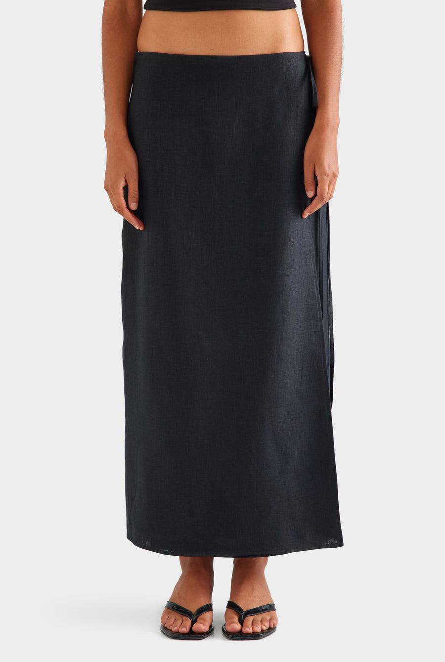 Linen Wrap Maxi Skirt - Black [[AU_MEDIA:gid://shopify/MediaImage/27756952191063]]