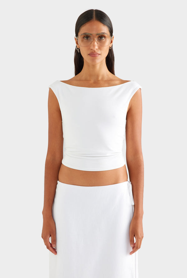 Twist Back Boat Neck Top - White [[AU_MEDIA:gid://shopify/MediaImage/27756850544727]]