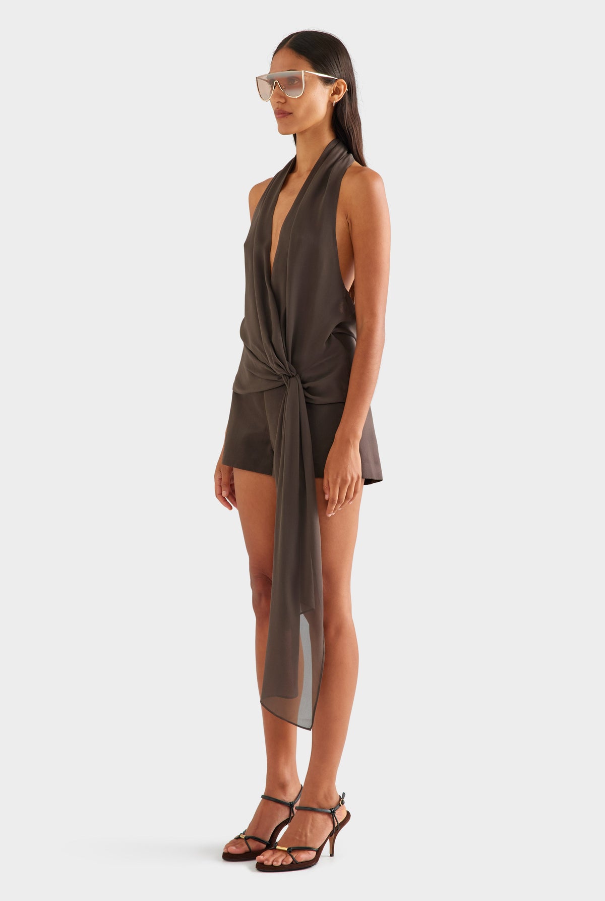 Silk Belted Draped Top - Cacao [[AU_MEDIA:gid://shopify/MediaImage/27759691759703]]