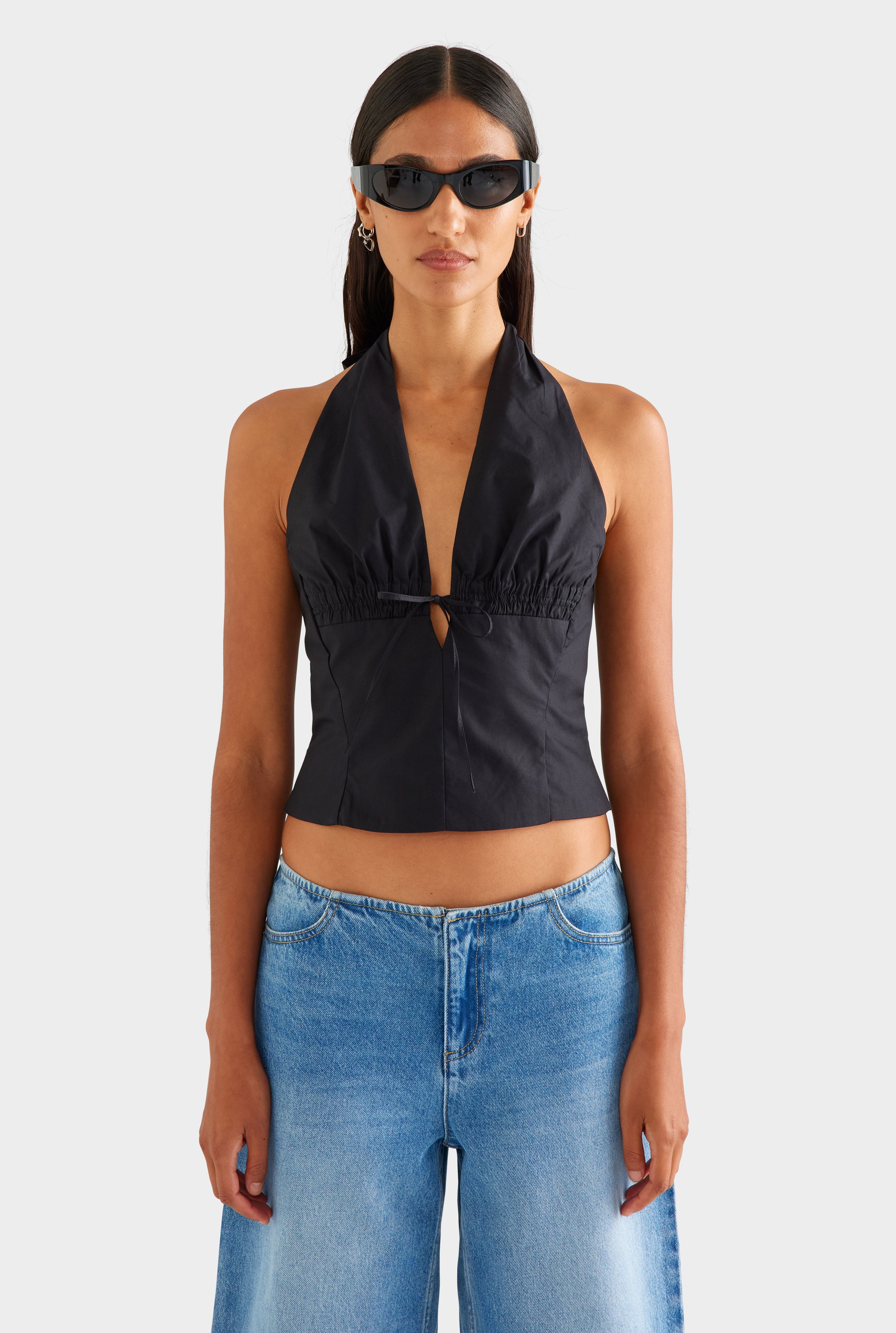 Fitted Cotton Halter - Black [[AU_MEDIA:gid://shopify/MediaImage/27756857720919]]