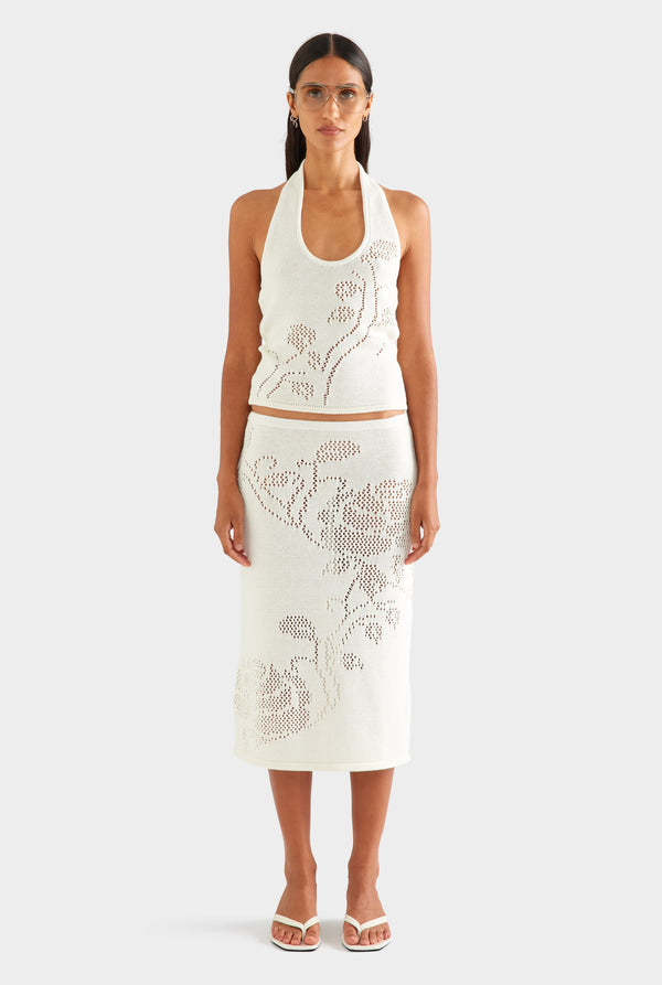 Floral Pointelle Cotton Knit Skirt - Off White [[AU_MEDIA:gid://shopify/MediaImage/27756977422423]]