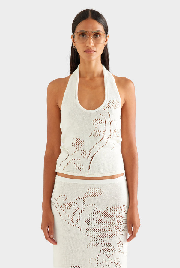 Floral Pointelle Cotton Knit Top - Off White [[AU_MEDIA:gid://shopify/MediaImage/27756864634967]]