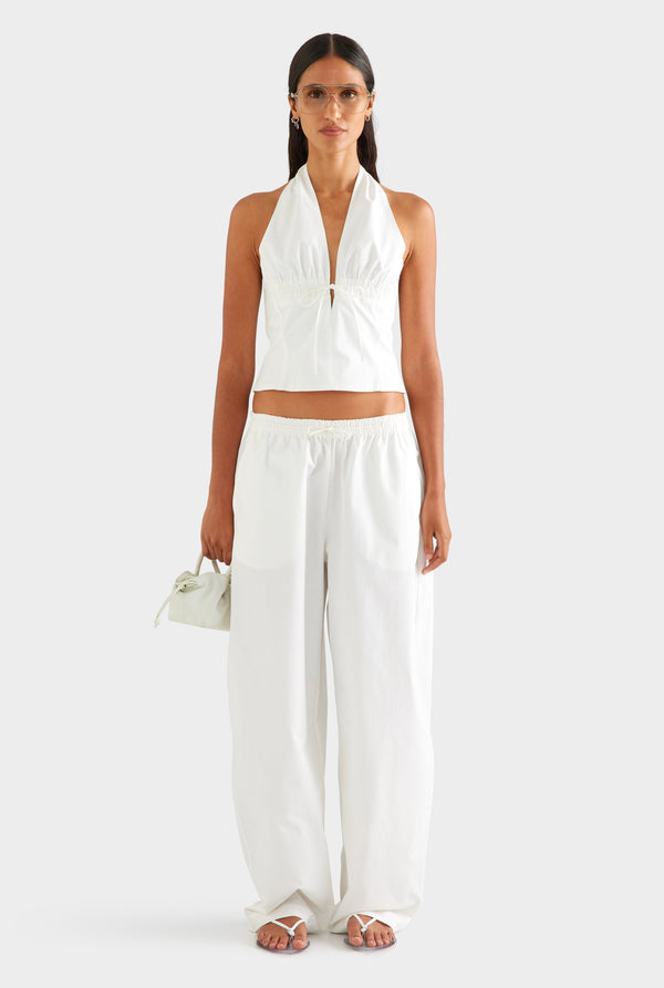 Cotton Barrel Leg Pant - White [[AU_MEDIA:gid://shopify/MediaImage/27756878659671]]