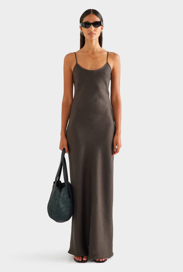 Linen Slip Dress - Cacao [[AU_MEDIA:gid://shopify/MediaImage/27756879904855]]