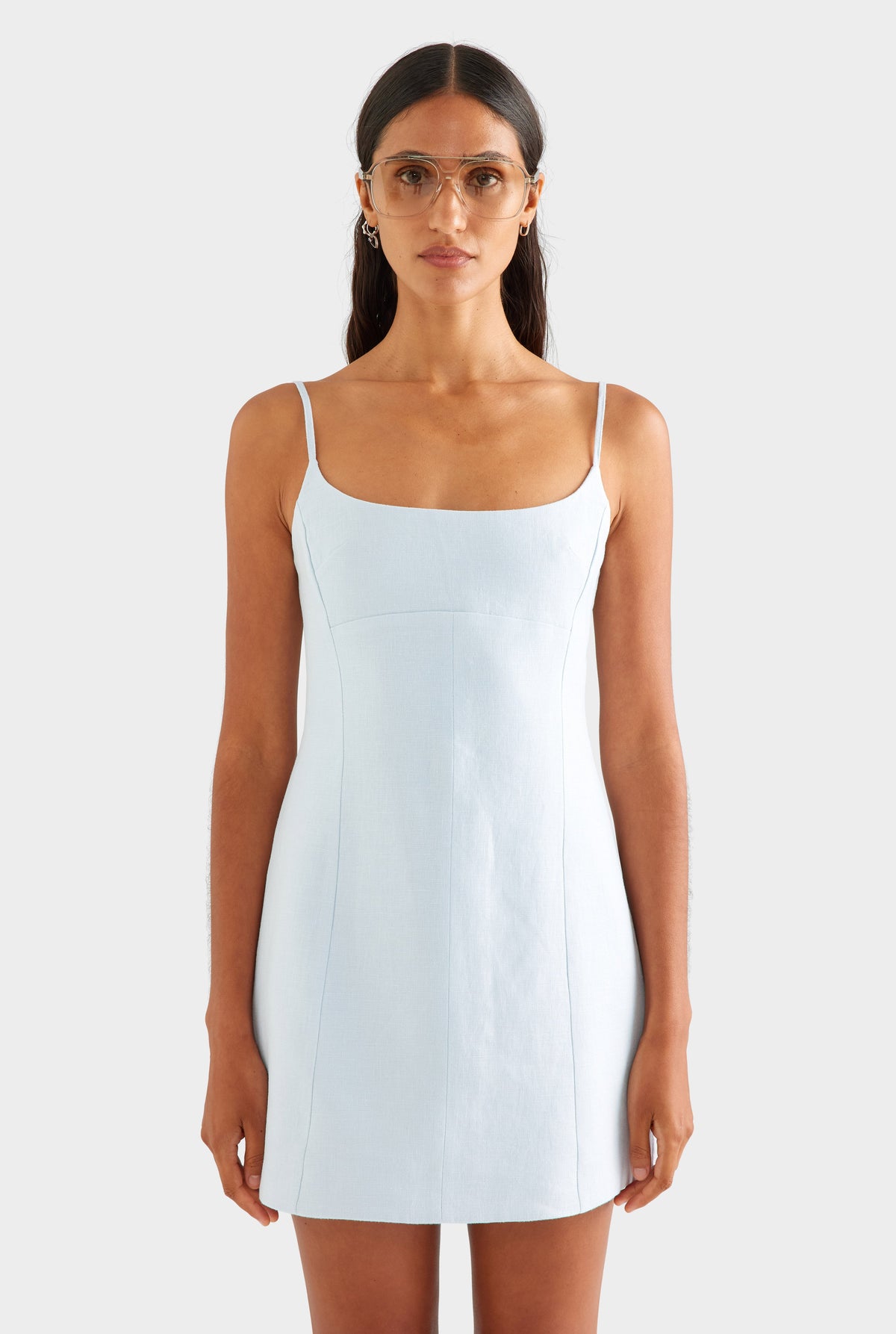 Linen Panelled Mini Dress - Ice Blue [[AU_MEDIA:gid://shopify/MediaImage/27756887867479]]