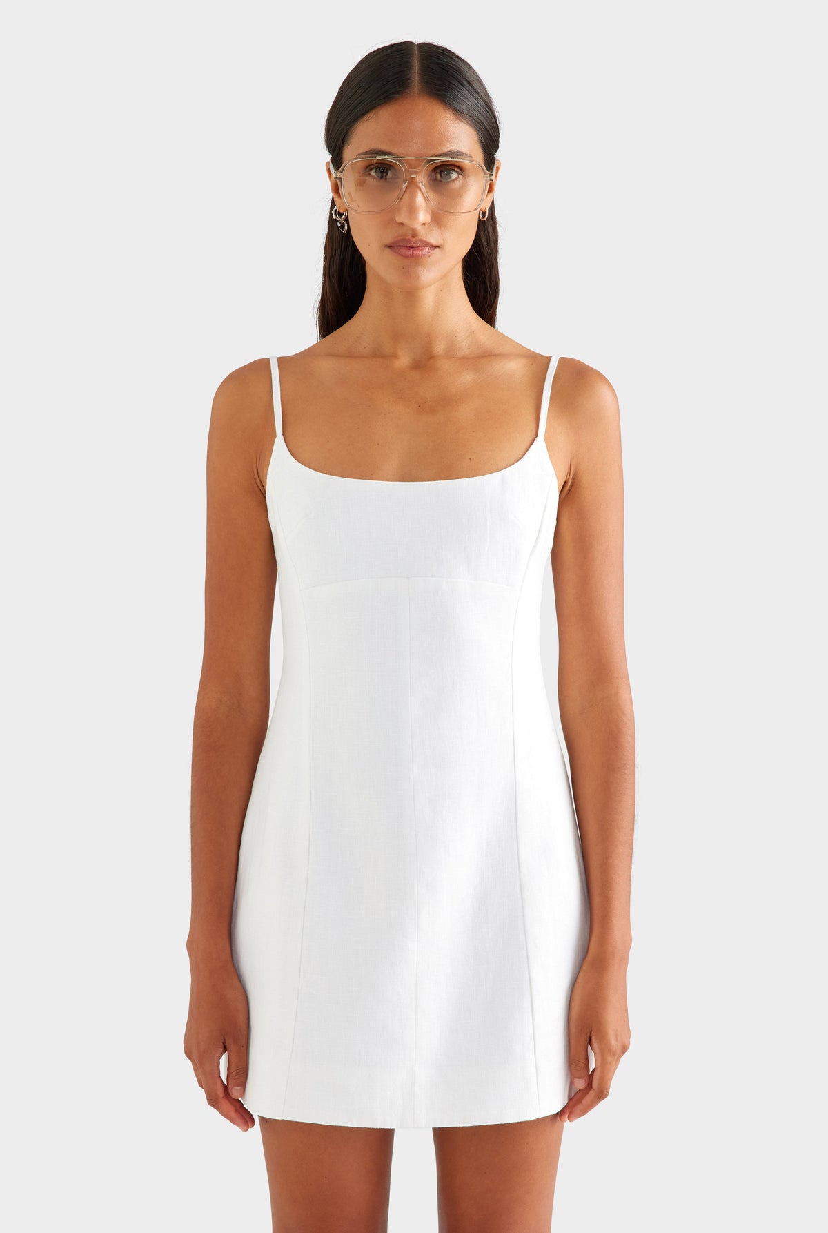 Linen Panelled Mini Dress - White [[AU_MEDIA:gid://shopify/MediaImage/27756888817751]]
