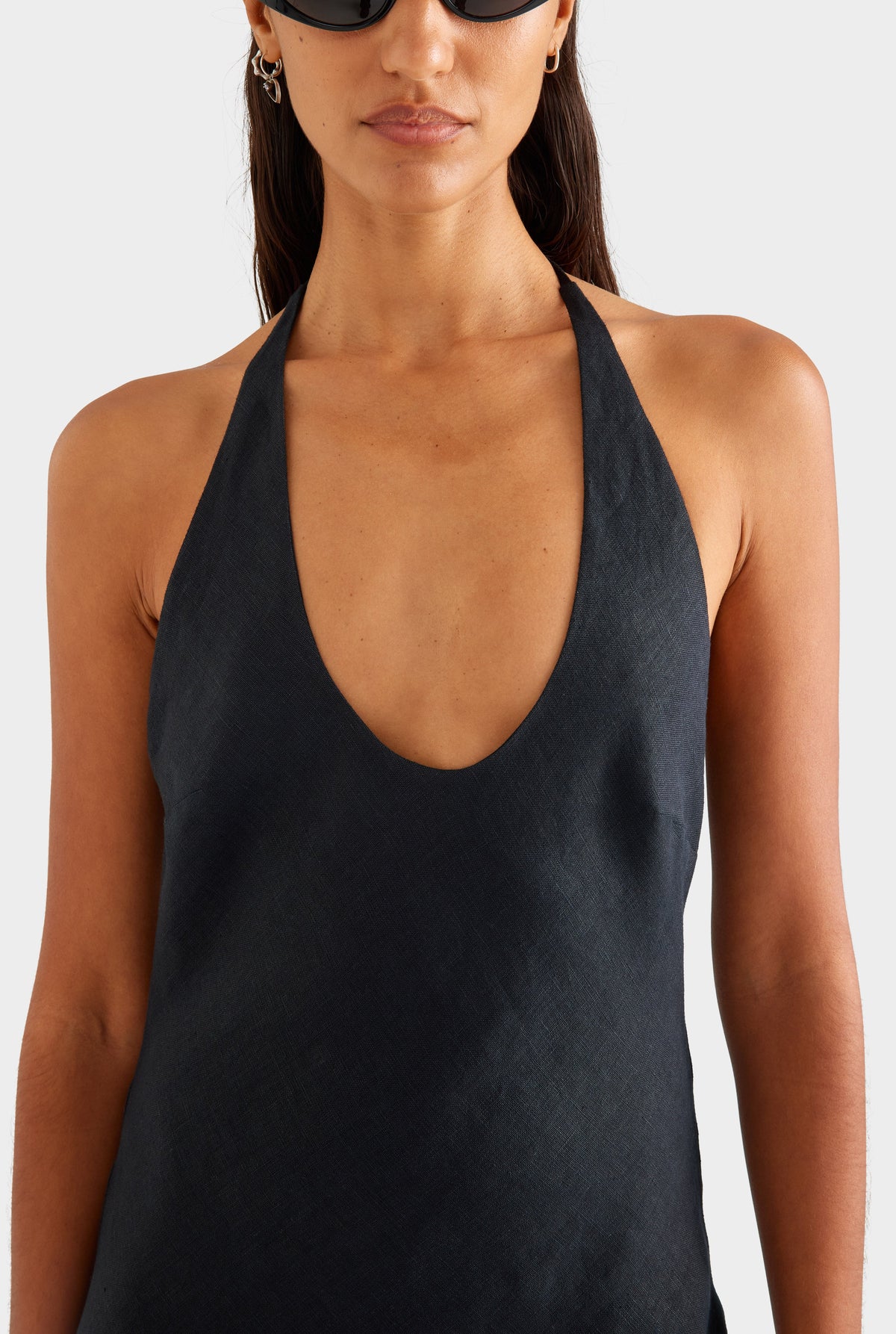 Bias Halter Linen Maxi Dress - Black [[AU_MEDIA:gid://shopify/MediaImage/27756892782679]]