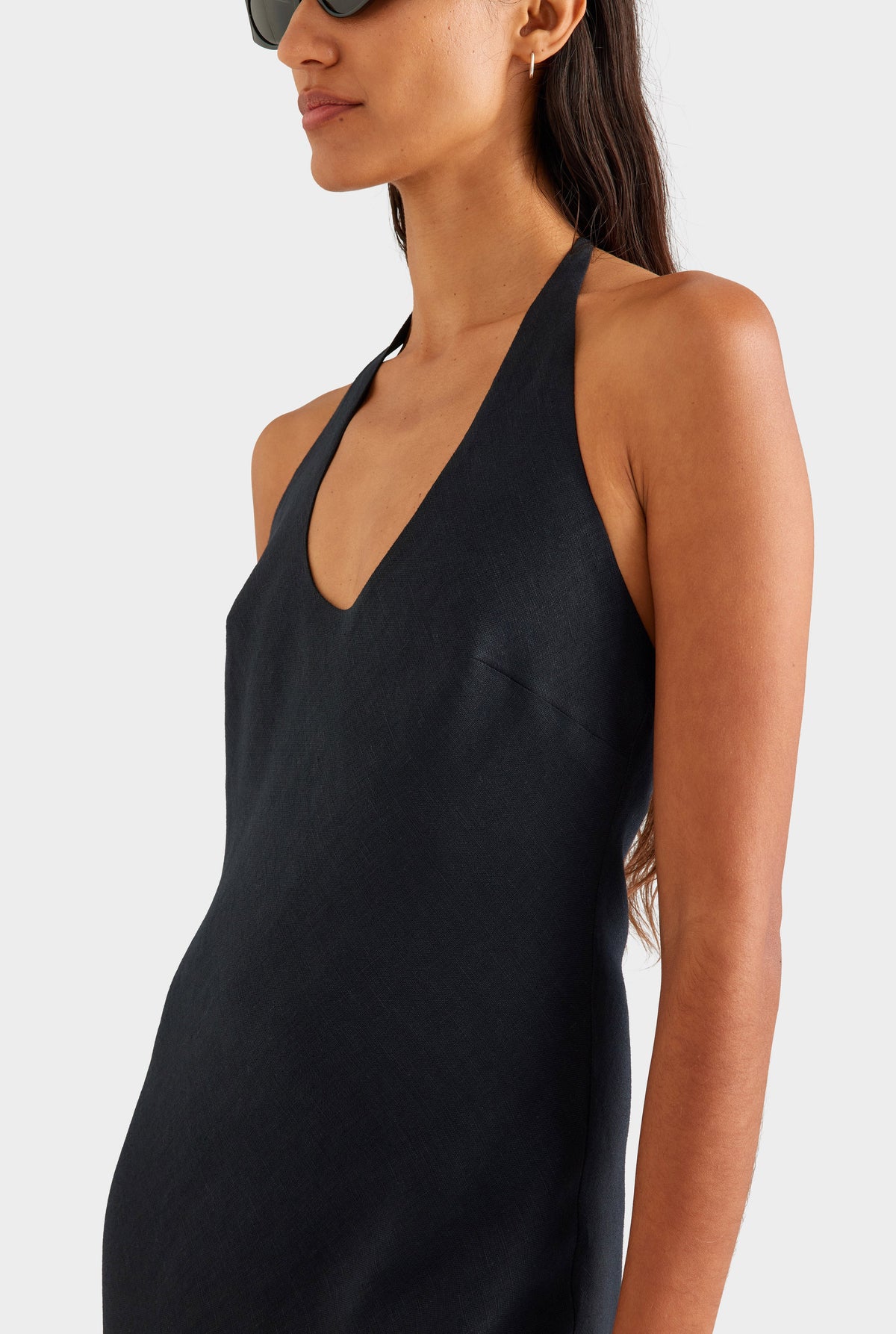 Bias Halter Linen Maxi Dress - Black [[AU_MEDIA:gid://shopify/MediaImage/27756891832407]]