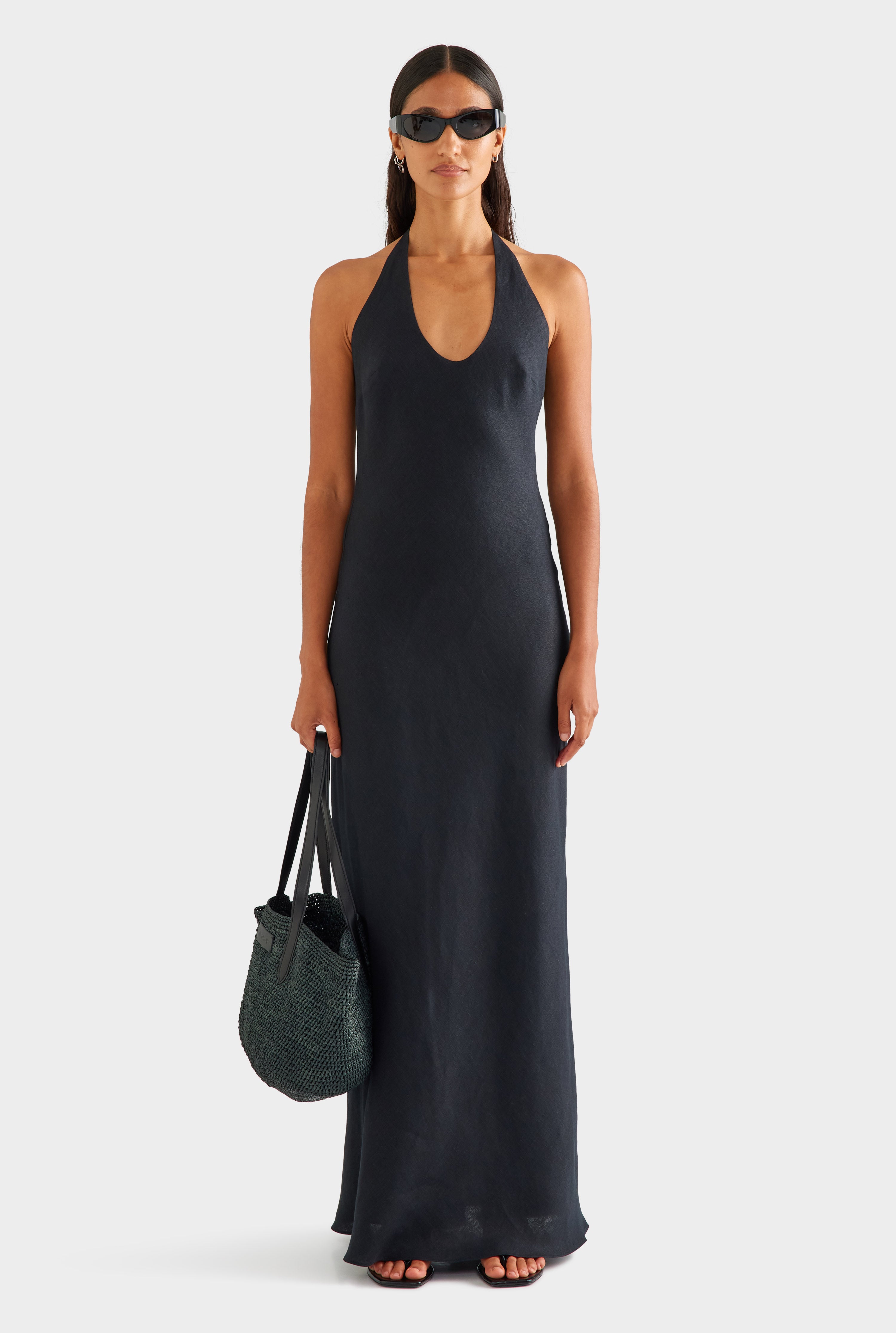 Bias Halter Linen Maxi Dress - Black [[AU_MEDIA:gid://shopify/MediaImage/27756891996247]]