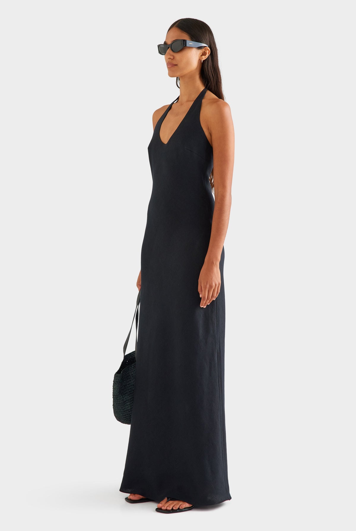 Bias Halter Linen Maxi Dress - Black [[AU_MEDIA:gid://shopify/MediaImage/27756893241431]]