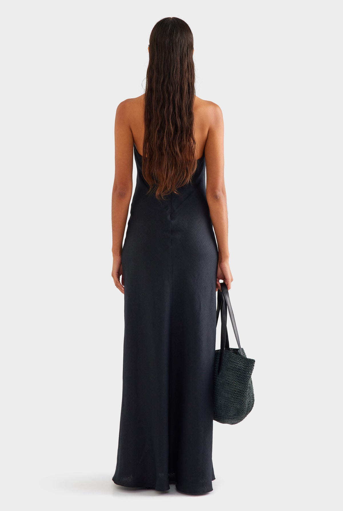 Bias Halter Linen Maxi Dress - Black [[AU_MEDIA:gid://shopify/MediaImage/27756894191703]]