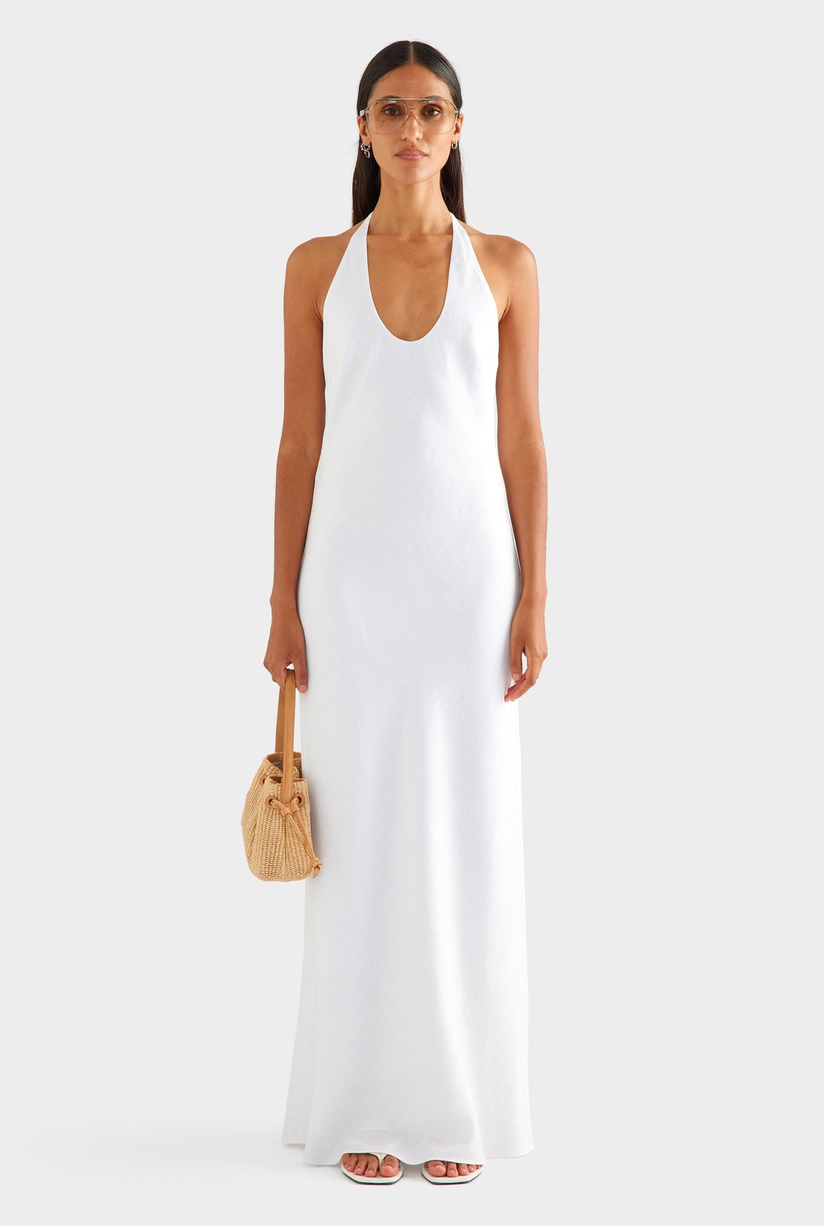 Bias Halter Linen Maxi Dress - White [[AU_MEDIA:gid://shopify/MediaImage/27756894683223]]