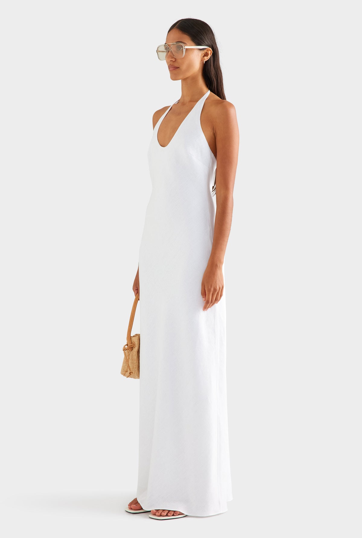 Bias Halter Linen Maxi Dress - White [[AU_MEDIA:gid://shopify/MediaImage/27756895010903]]