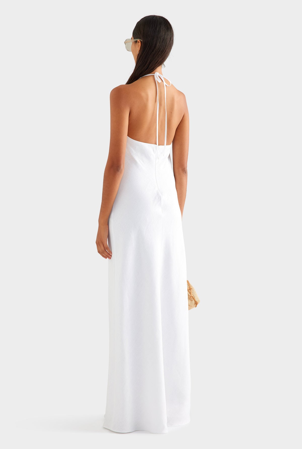 Bias Halter Linen Maxi Dress - White [[AU_MEDIA:gid://shopify/MediaImage/27756893831255]]