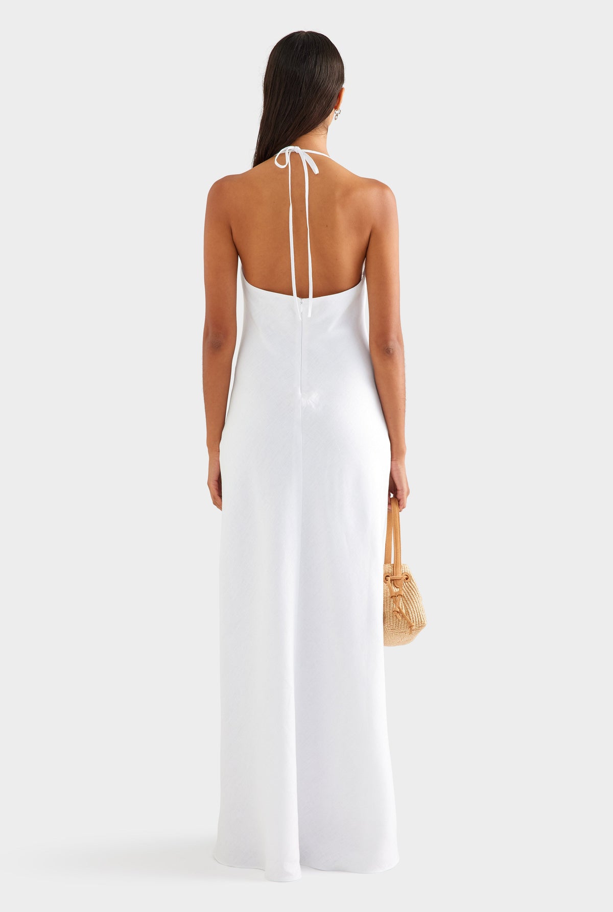 Bias Halter Linen Maxi Dress - White [[AU_MEDIA:gid://shopify/MediaImage/27756895240279]]