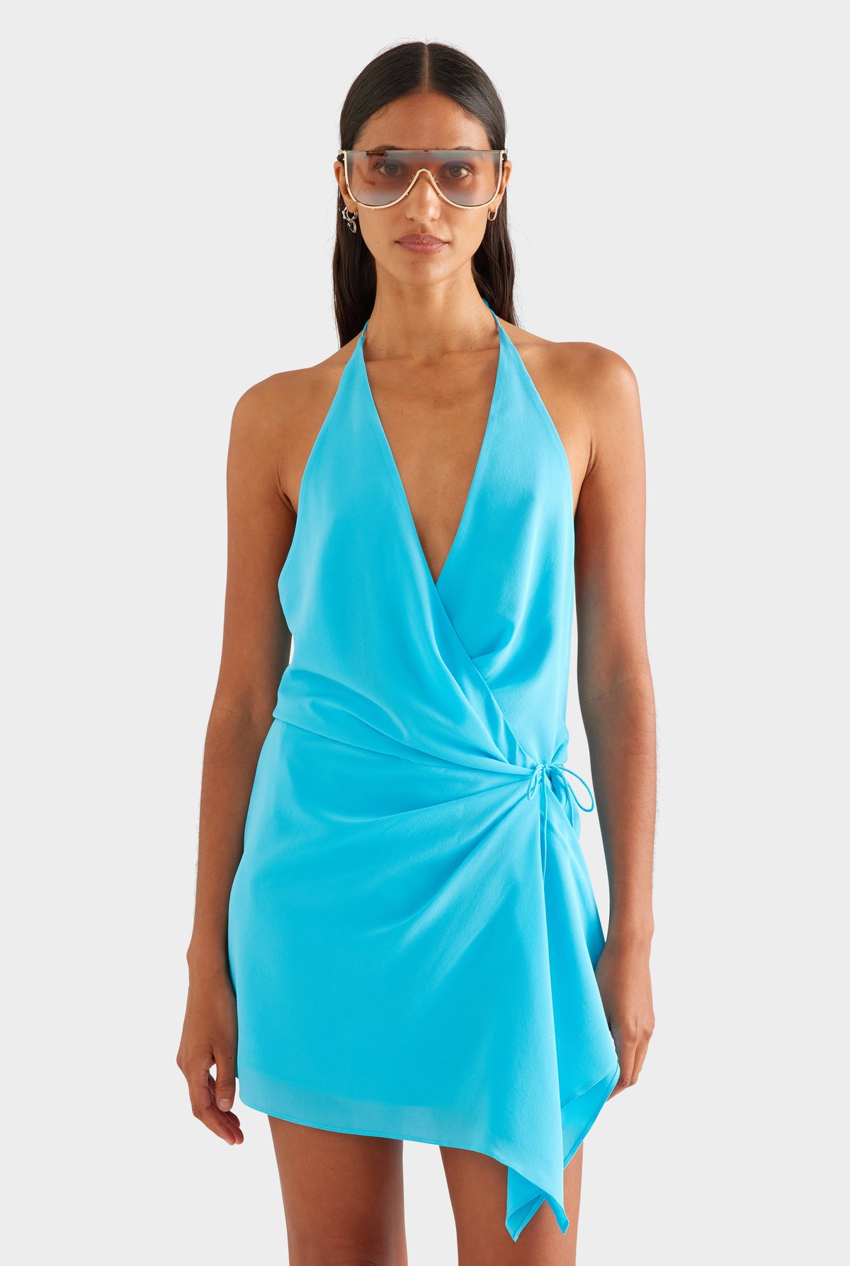 Silk Wrap Mini Dress - Aquarius [[AU_MEDIA:gid://shopify/MediaImage/27756897304663]]