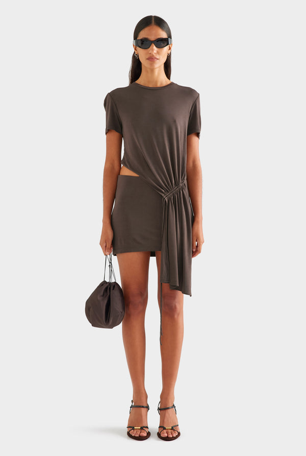 Drawstring Sash Mini Dress - Cacao [[AU_MEDIA:gid://shopify/MediaImage/27756902514775]]