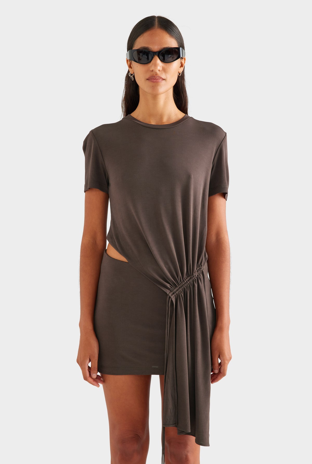 Drawstring Sash Mini Dress - Cacao [[AU_MEDIA:gid://shopify/MediaImage/27756901793879]]