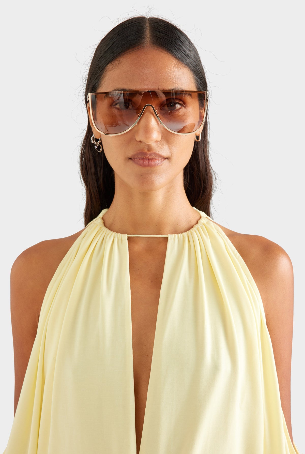 Draped Sleeve Mini Dress - Pastel Yellow [[AU_MEDIA:gid://shopify/MediaImage/27756904972375]]