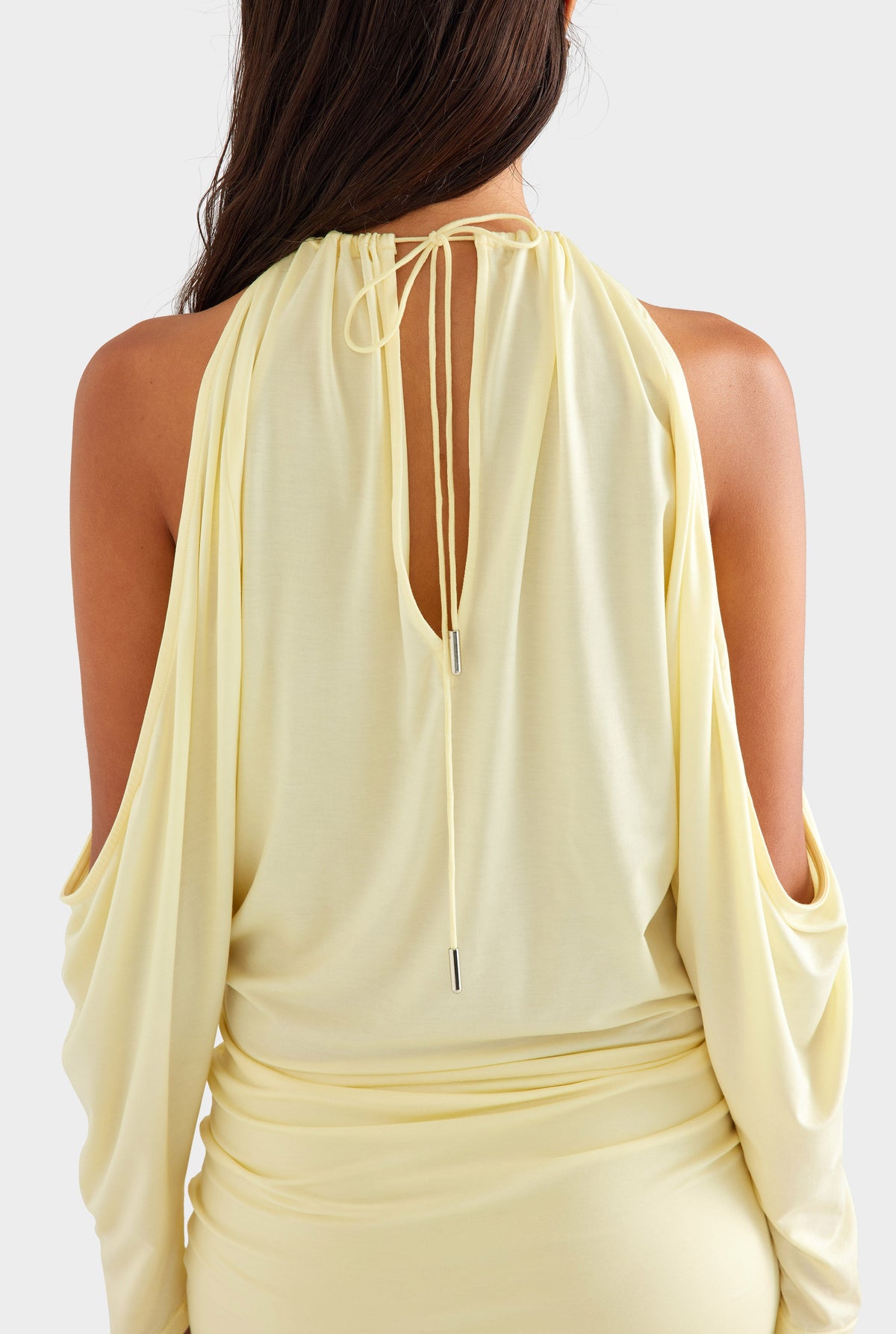 Draped Sleeve Mini Dress - Pastel Yellow [[AU_MEDIA:gid://shopify/MediaImage/27756906283095]]