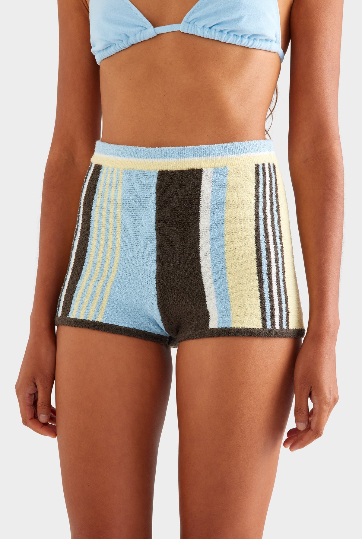 Striped Terry Knit Short - Sky Blue/Olive Stripe [[AU_MEDIA:gid://shopify/MediaImage/27956589461591]]
