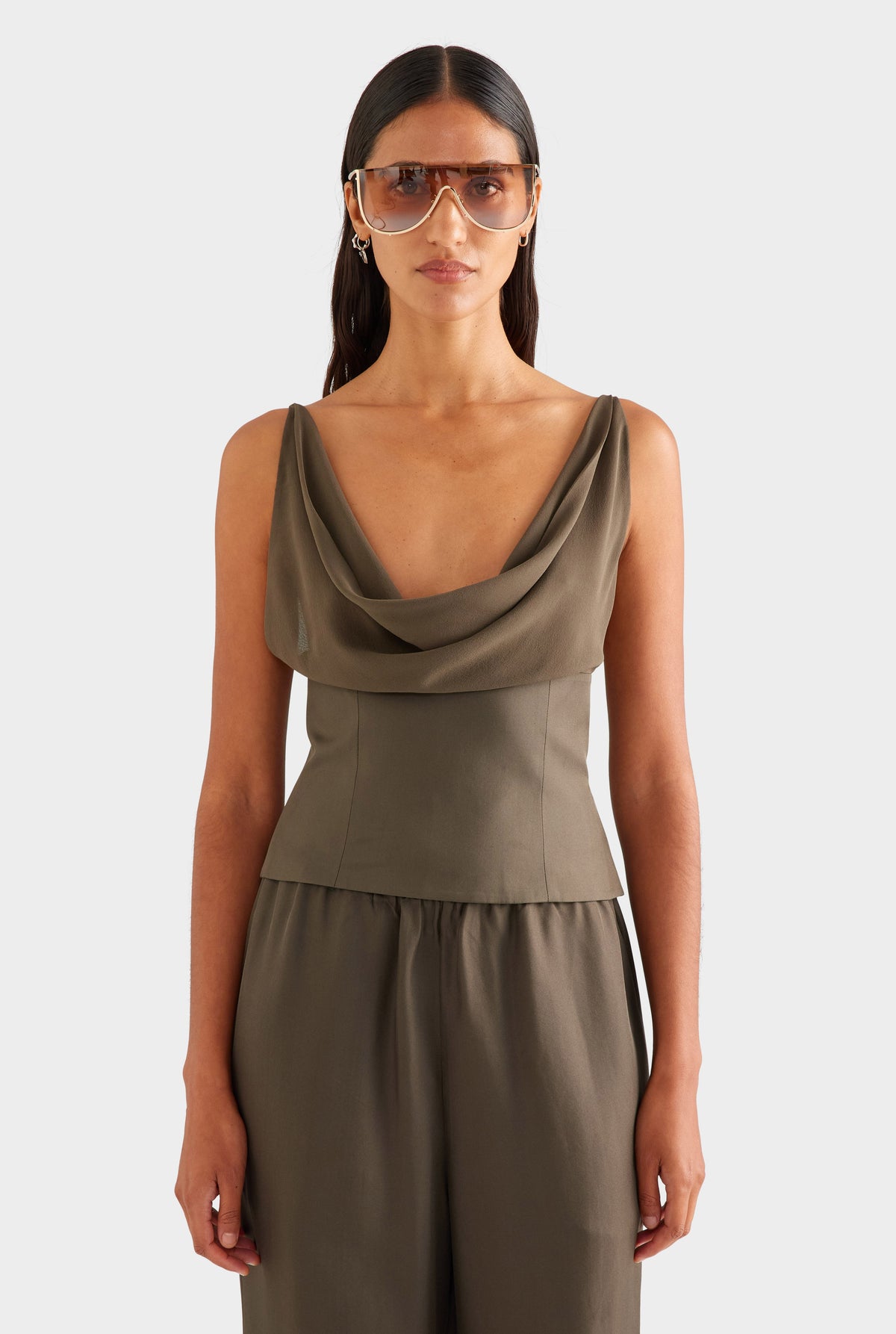 Silk Cowl Bustier - Dark Olive [[AU_MEDIA:gid://shopify/MediaImage/27957202813015]]