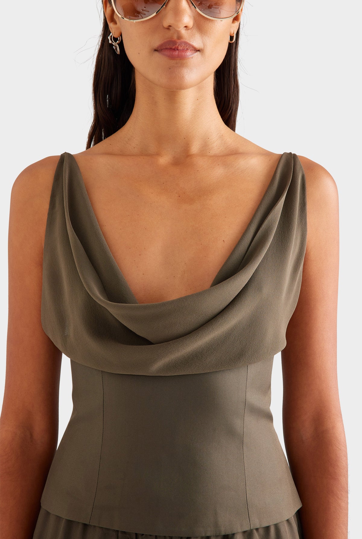 Silk Cowl Bustier - Dark Olive [[AU_MEDIA:gid://shopify/MediaImage/27957204877399]]
