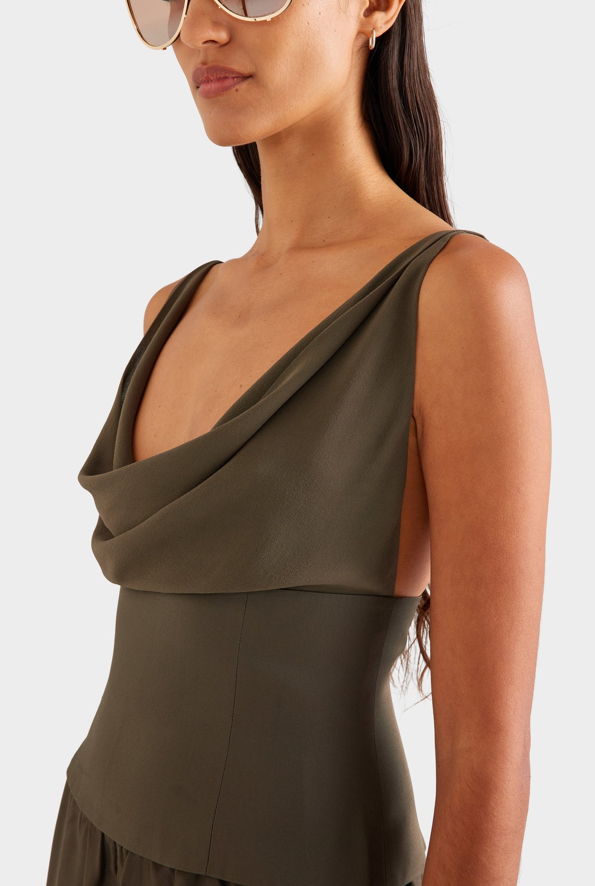 Silk Cowl Bustier - Dark Olive [[AU_MEDIA:gid://shopify/MediaImage/27957216346199]]