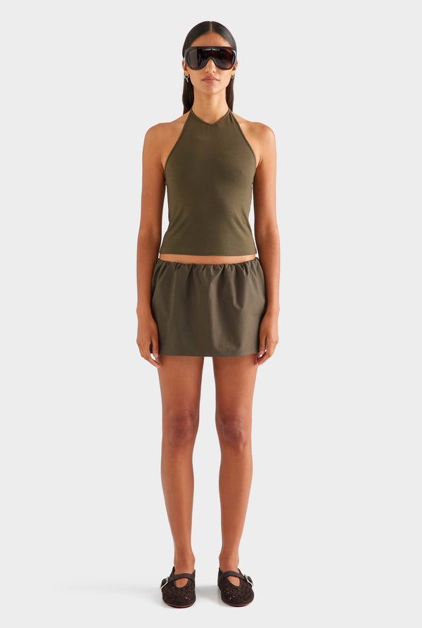 Cotton Elasticated Skort - Dark Olive [[AU_MEDIA:gid://shopify/MediaImage/27957143863383]]