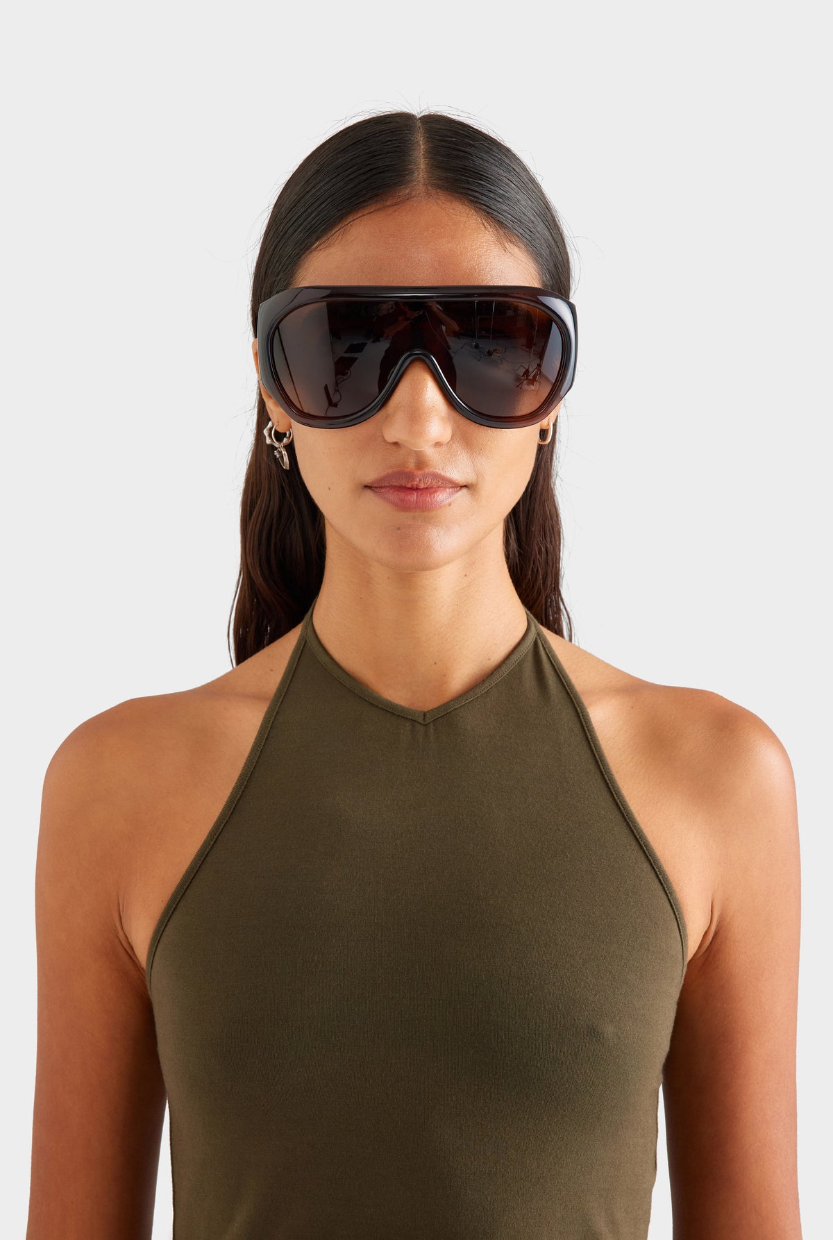 High V Neck Halter Tank - Dark Olive [[AU_MEDIA:gid://shopify/MediaImage/27957138292823]]
