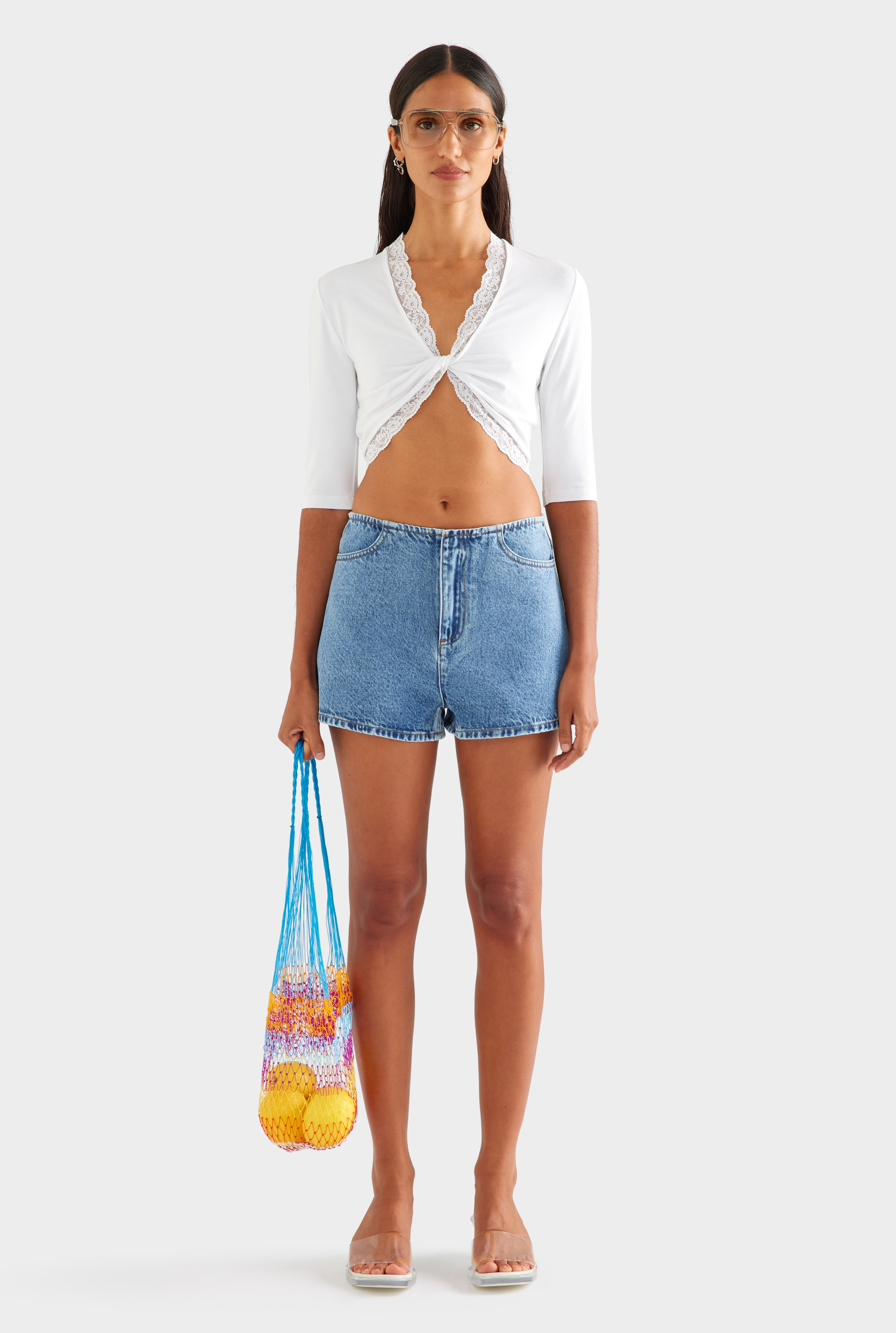 High Rise Denim Short - Mid Indigo [[AU_MEDIA:gid://shopify/MediaImage/27956963344471]]