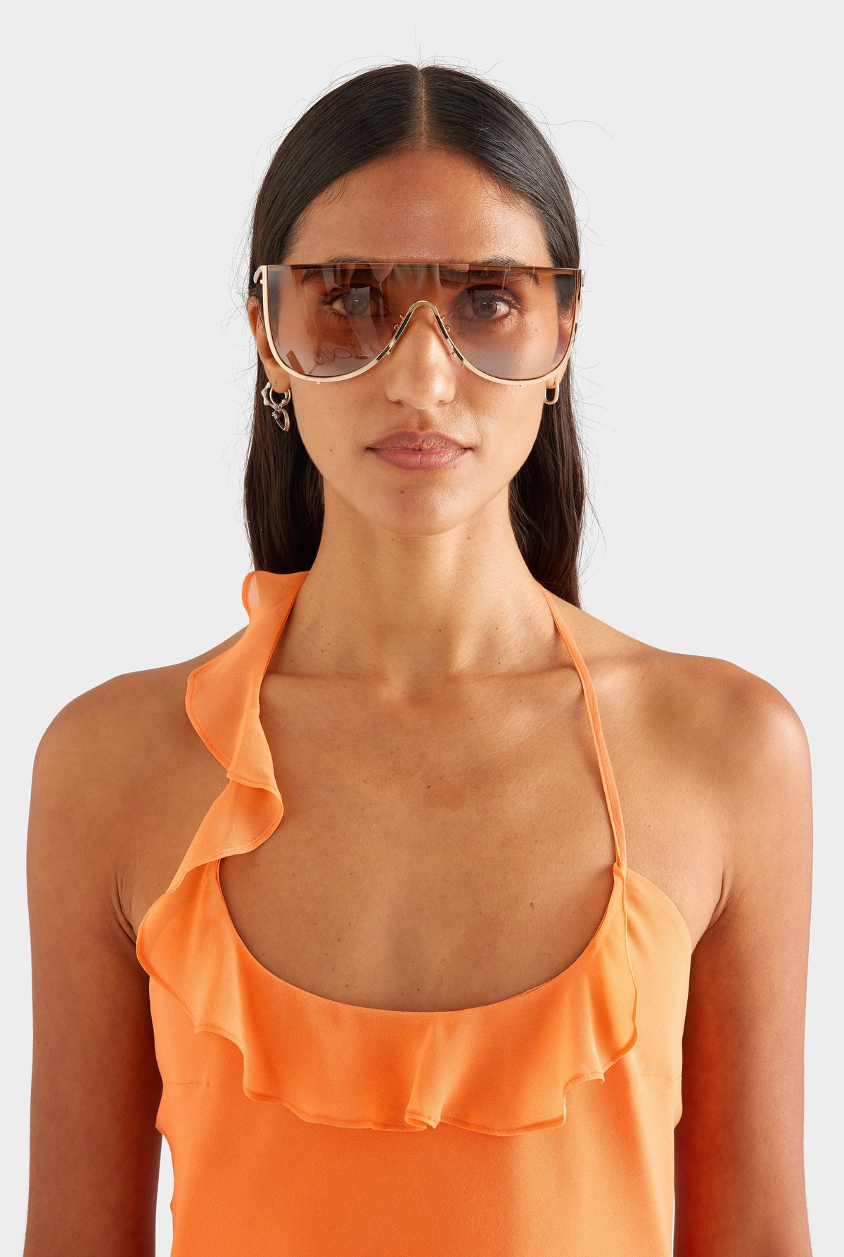 Asymmetric Ruffle Halter Mini Dress - Orange Gradient [[AU_MEDIA:gid://shopify/MediaImage/27957033500759]]