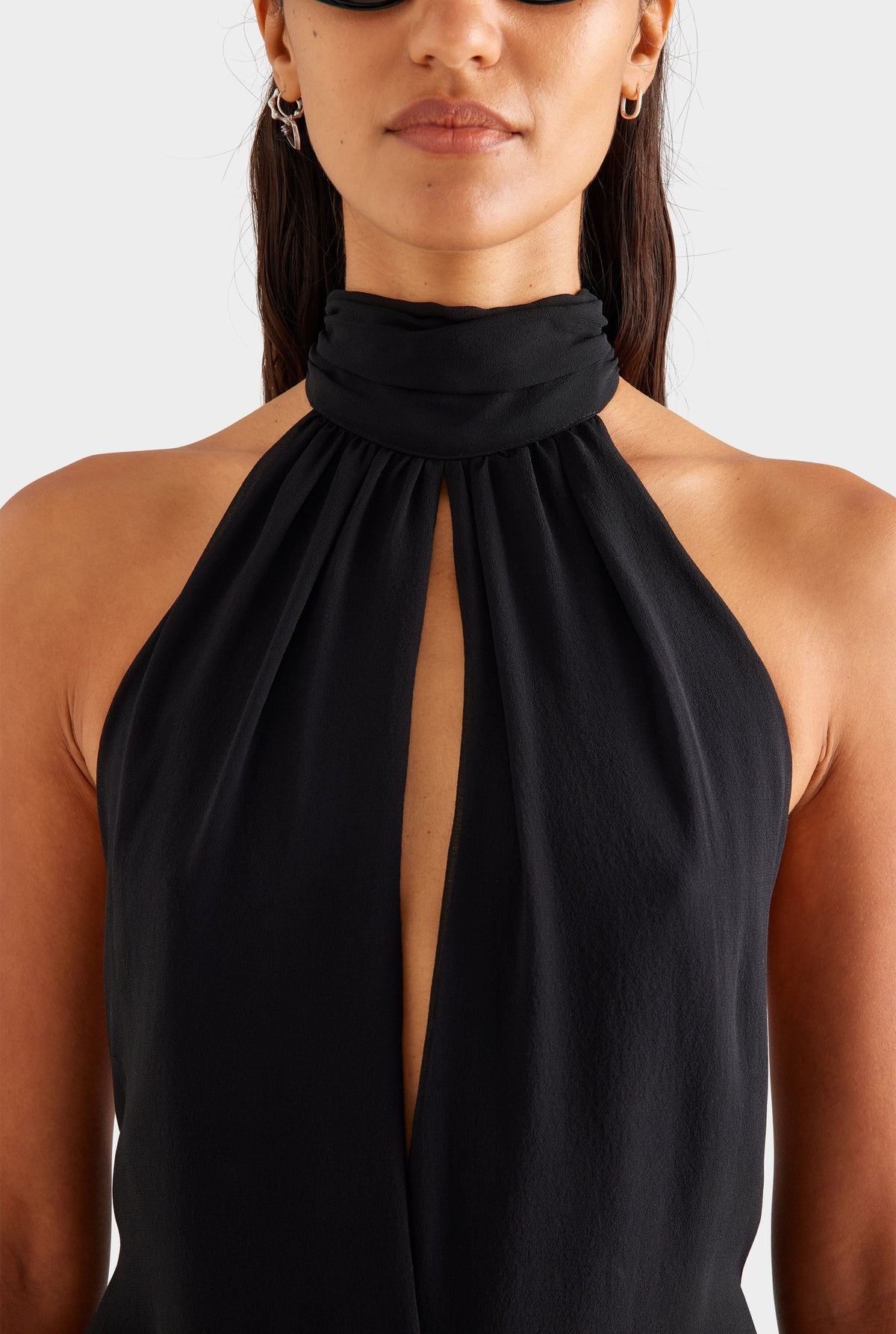 Silk High Neck Sash Dress - Black [[AU_MEDIA:gid://shopify/MediaImage/27957046870103]]