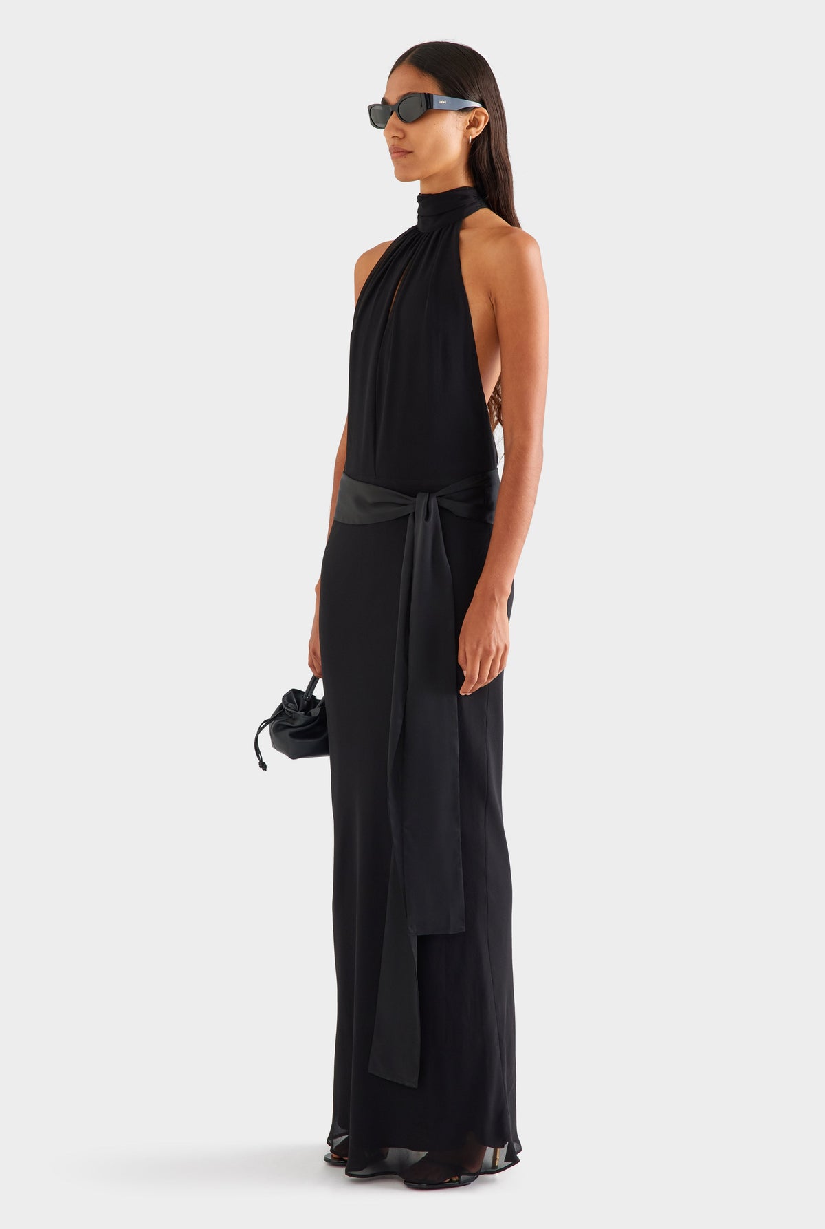 Silk High Neck Sash Dress - Black [[AU_MEDIA:gid://shopify/MediaImage/27957043691607]]