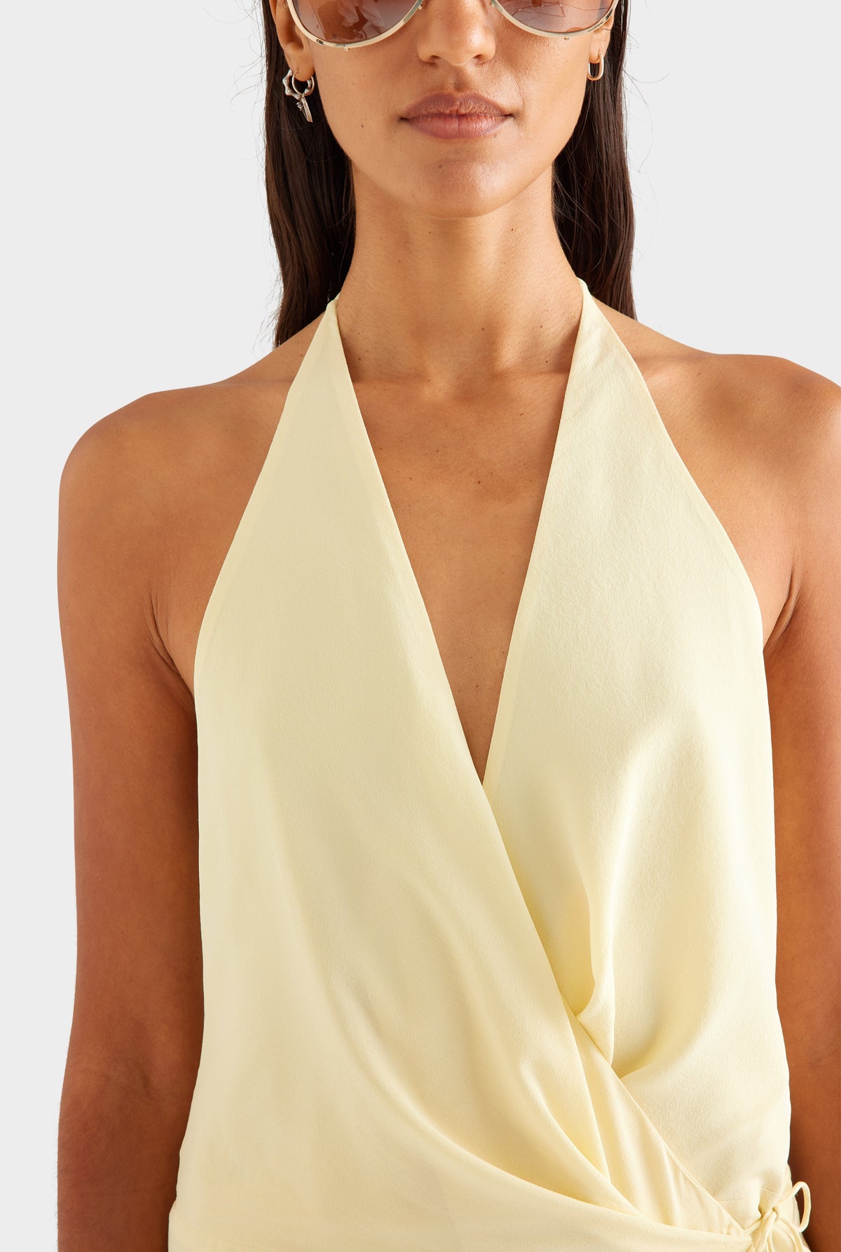 Silk Wrap Mini Dress - Pastel Yellow [[AU_MEDIA:gid://shopify/MediaImage/27957063483479]]