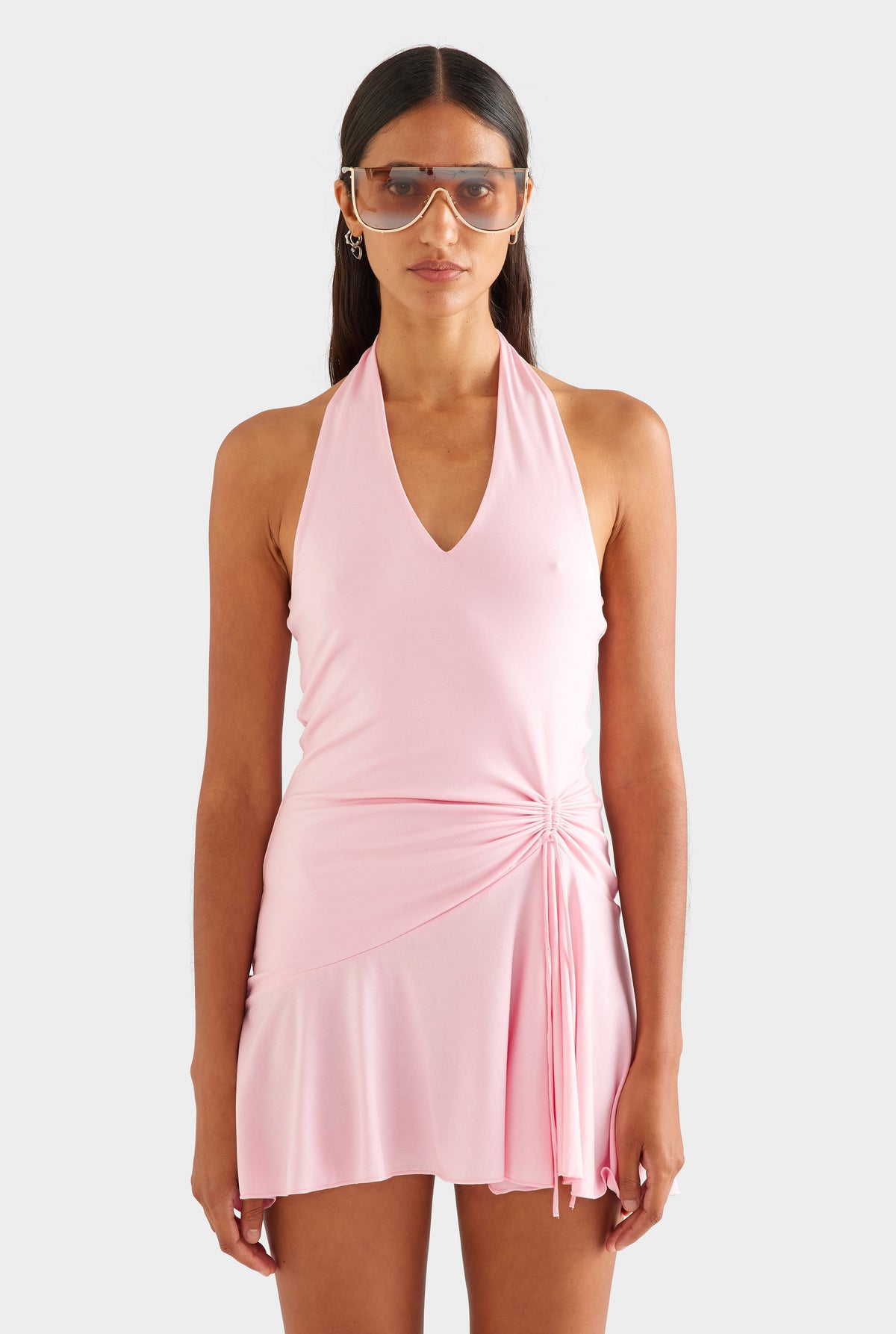Jersey Handkerchief Halter Mini Dress - Bubblegum Pink [[AU_MEDIA:gid://shopify/MediaImage/27957067939927]]