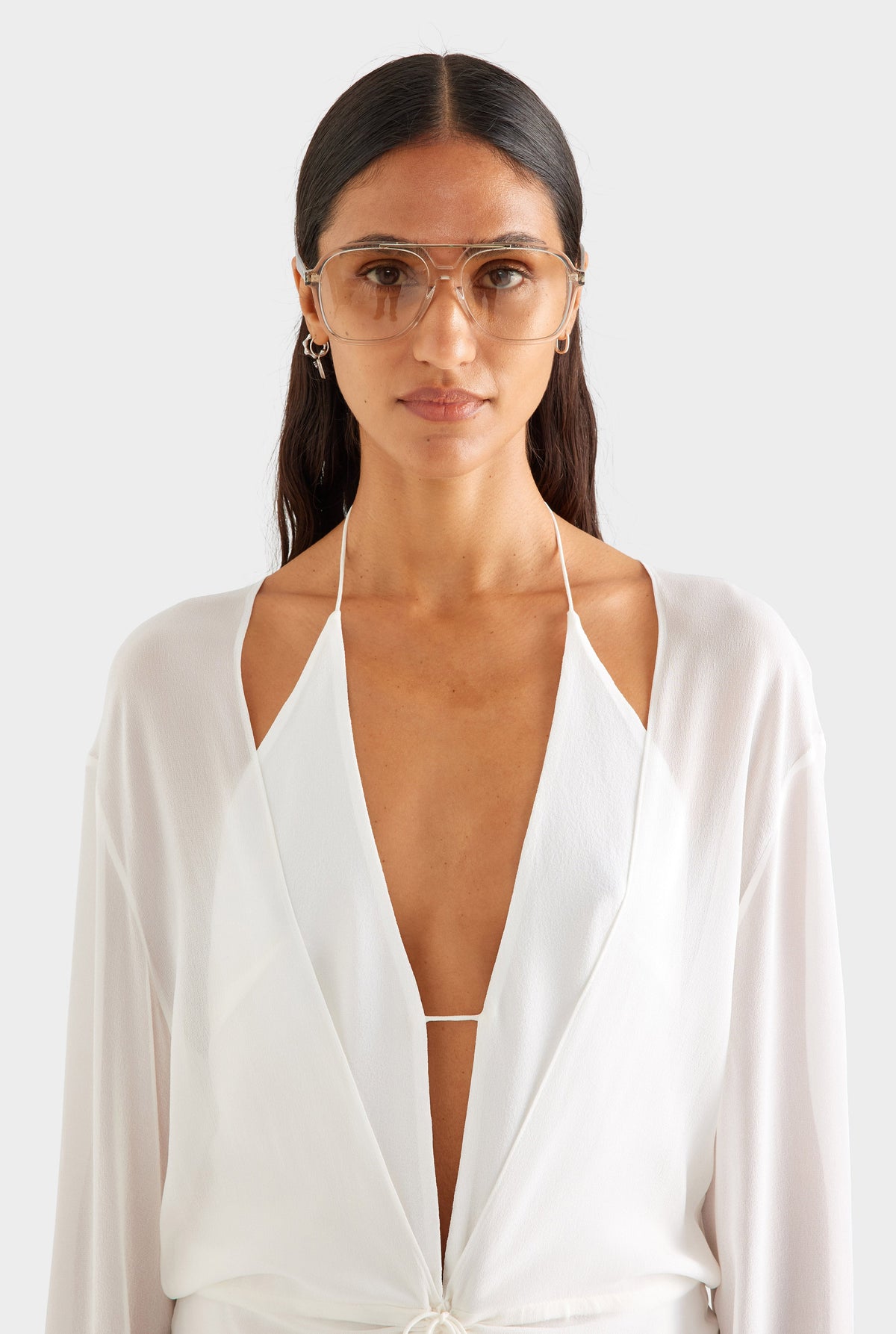 Layered Long Sleeve Silk Mini Dress - White [[AU_MEDIA:gid://shopify/MediaImage/27957088059479]]