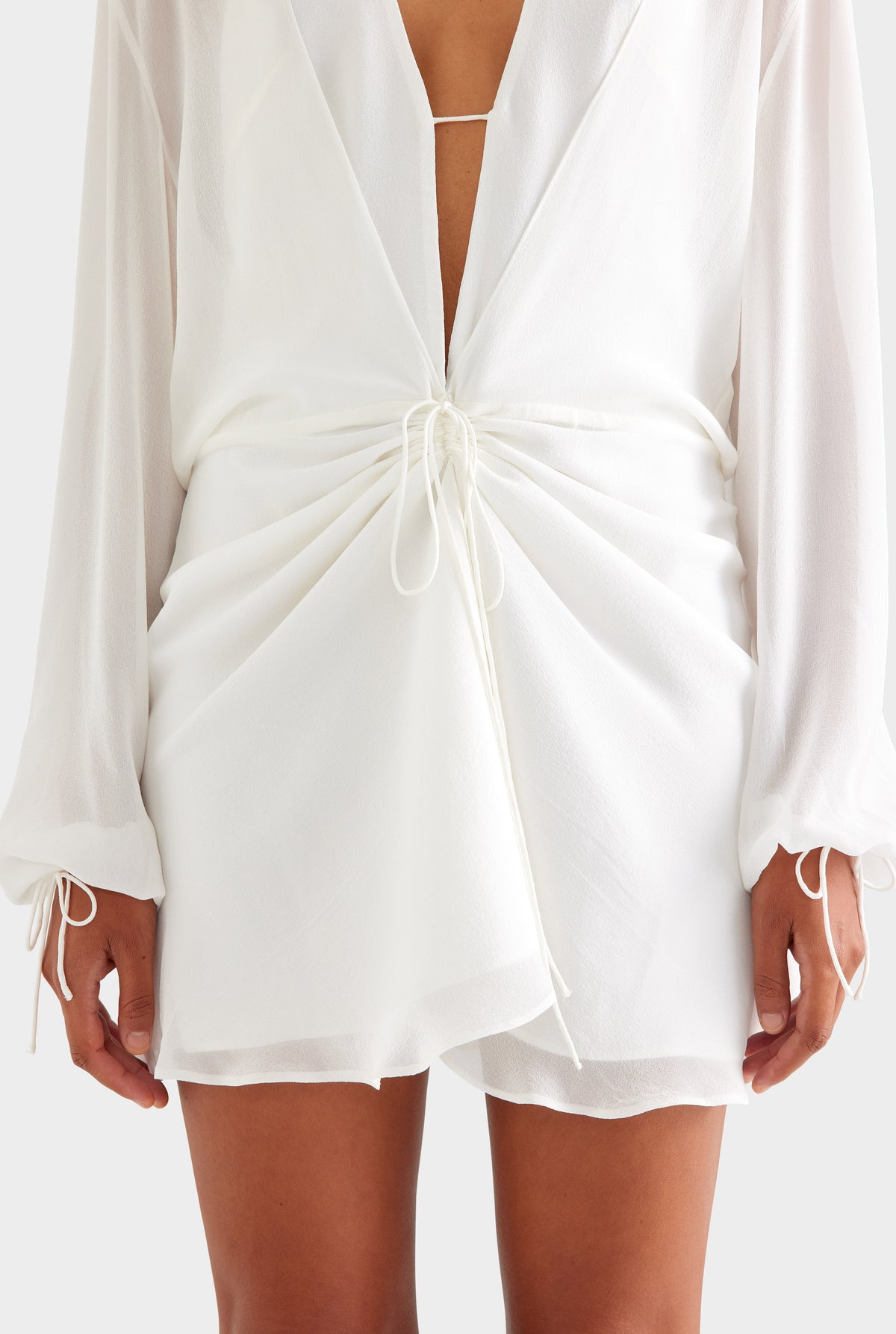 Layered Long Sleeve Silk Mini Dress - White [[AU_MEDIA:gid://shopify/MediaImage/27957089960023]]