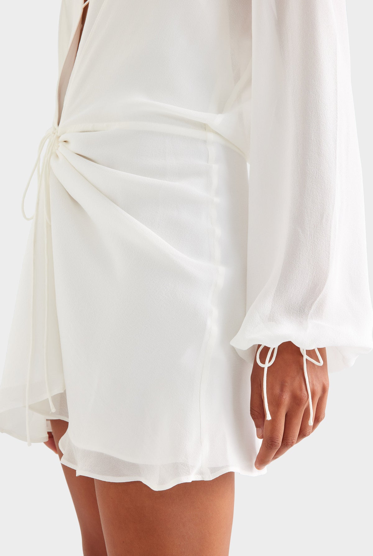 Layered Long Sleeve Silk Mini Dress - White [[AU_MEDIA:gid://shopify/MediaImage/27957090648151]]