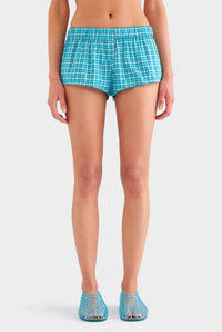 Low Rise Mini Boxer Short - Teal Check