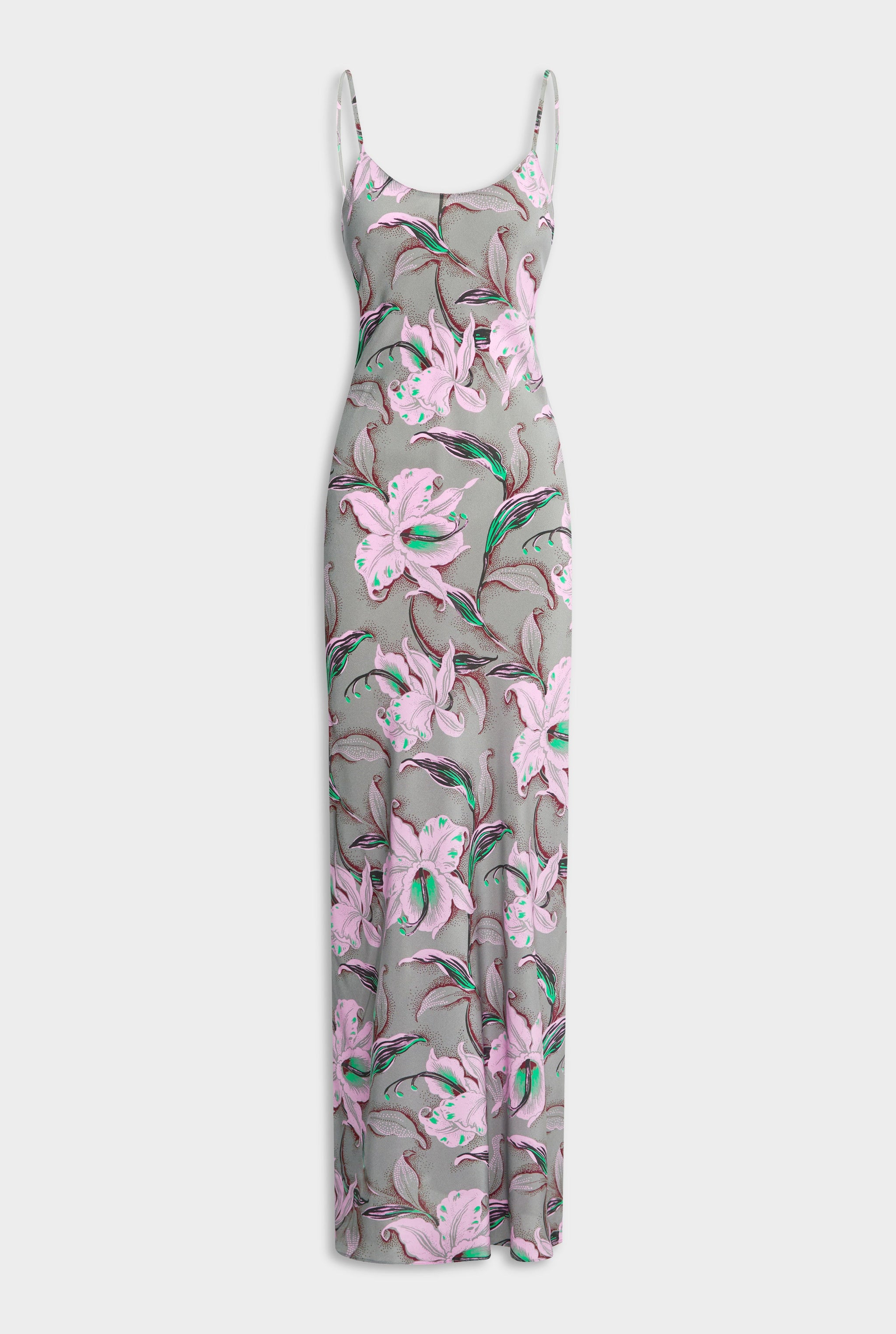 Silk Slip Dress - Grey/Pink Lily