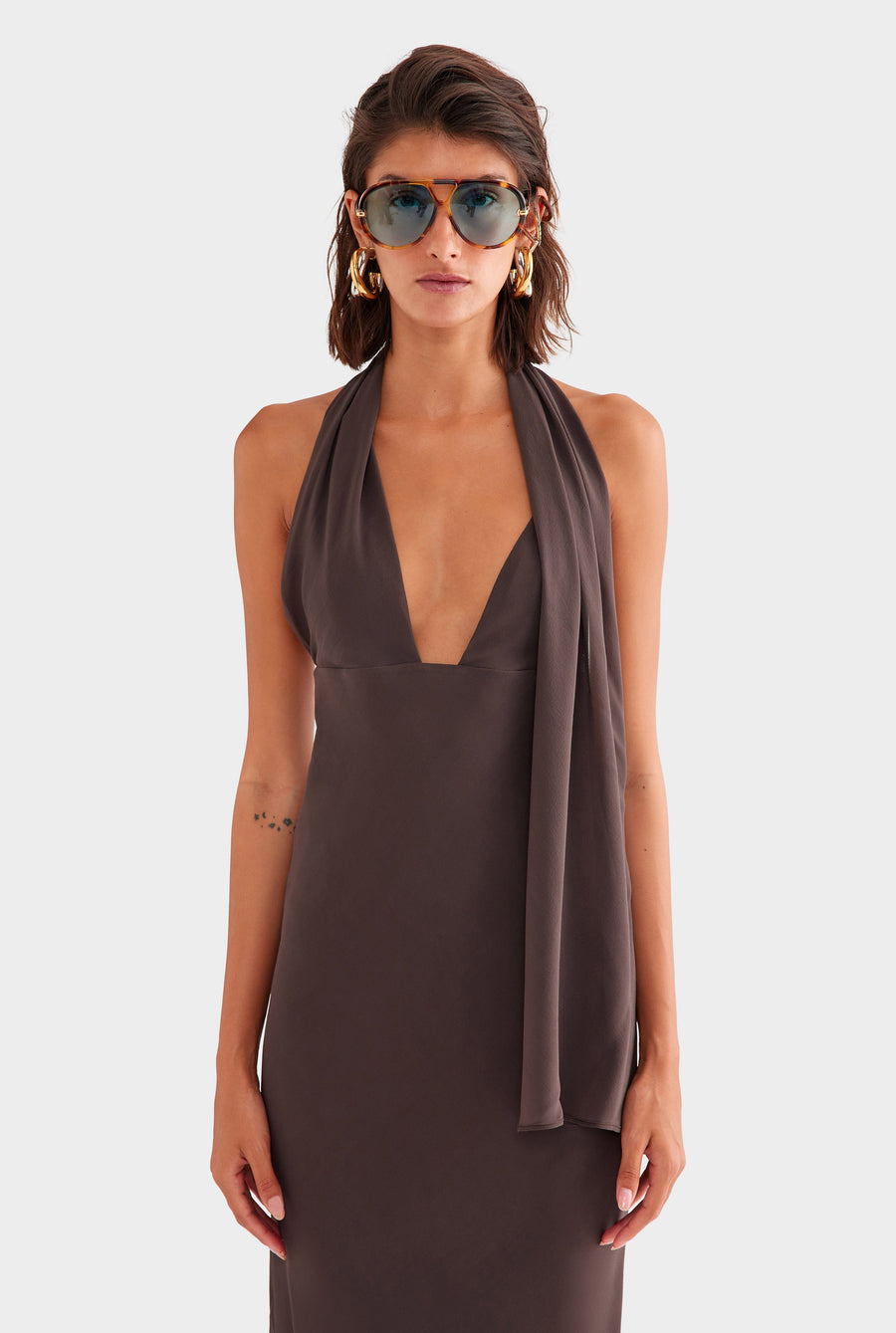 Silk Halter Maxi Dress - Dark Chocolate