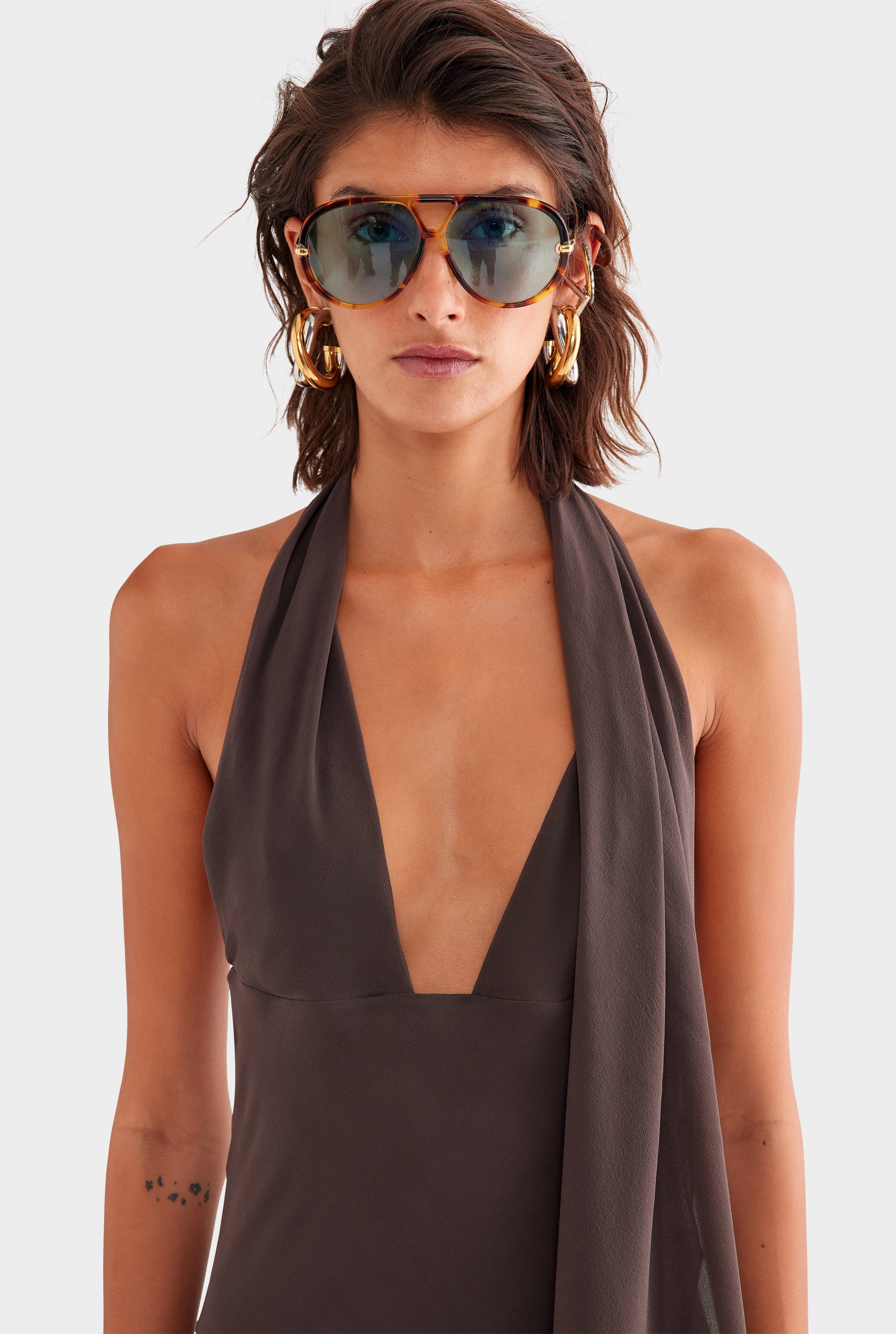 Silk Halter Maxi Dress - Dark Chocolate