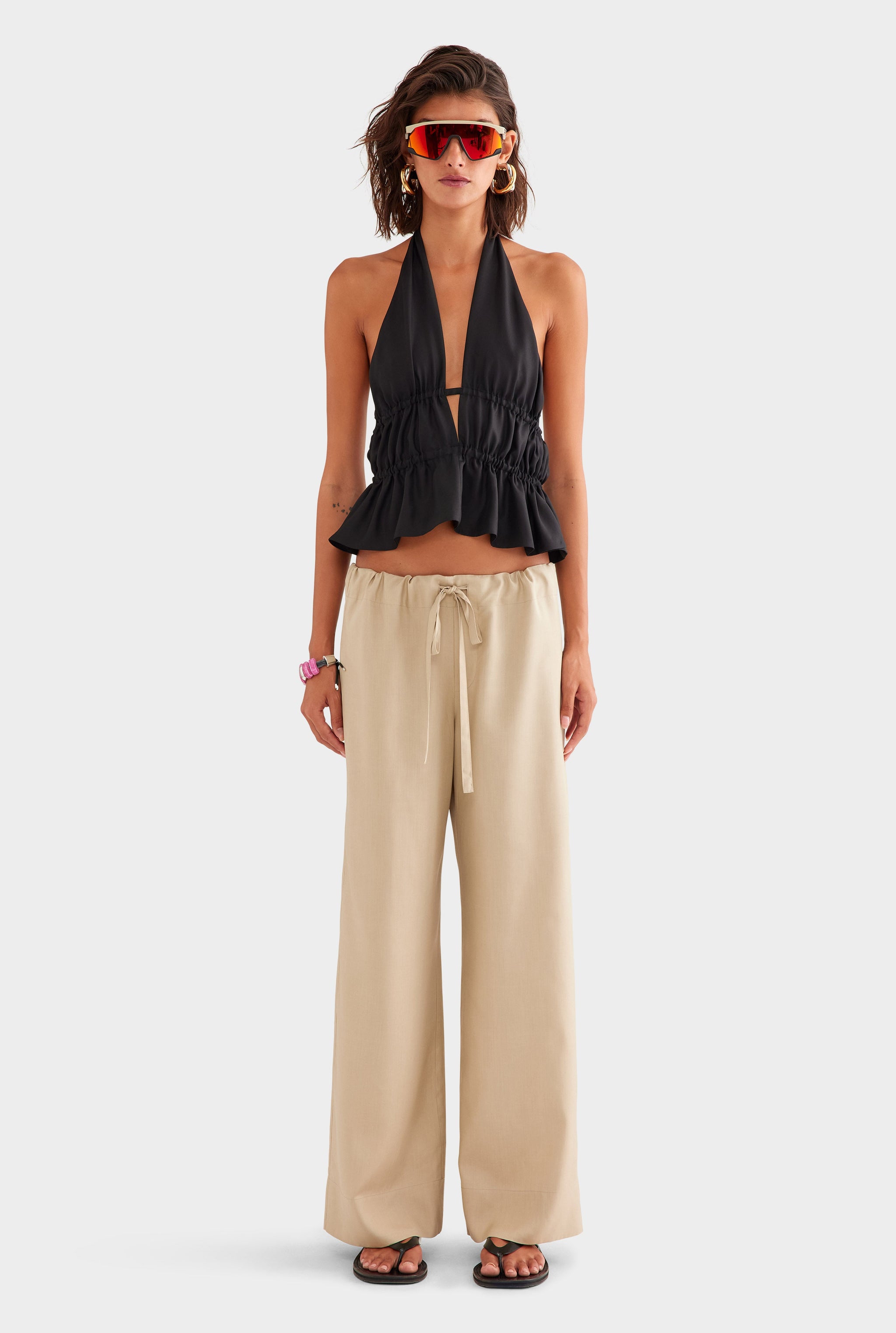 Silk Twill Halter Top - Black