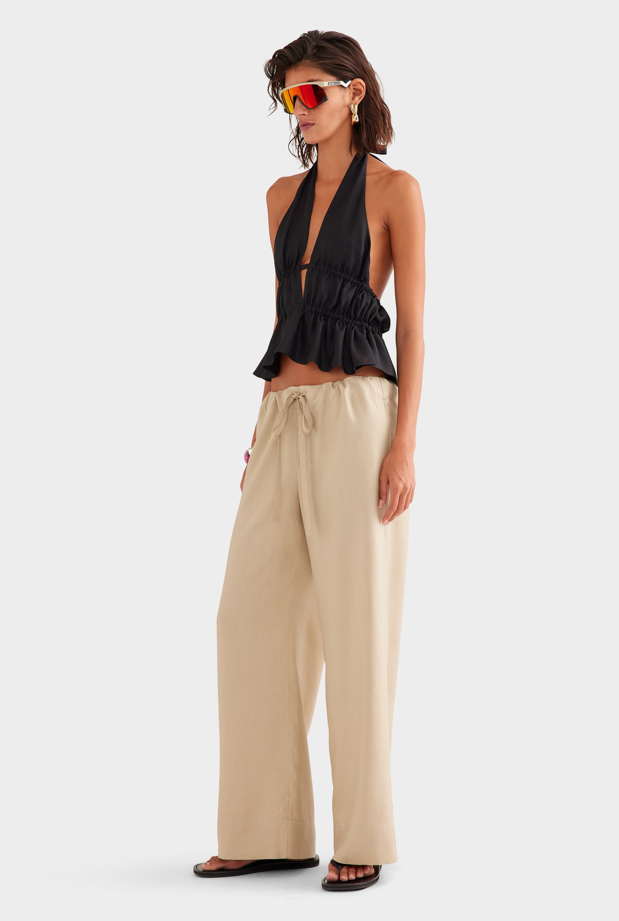 Silk Twill Halter Top - Black