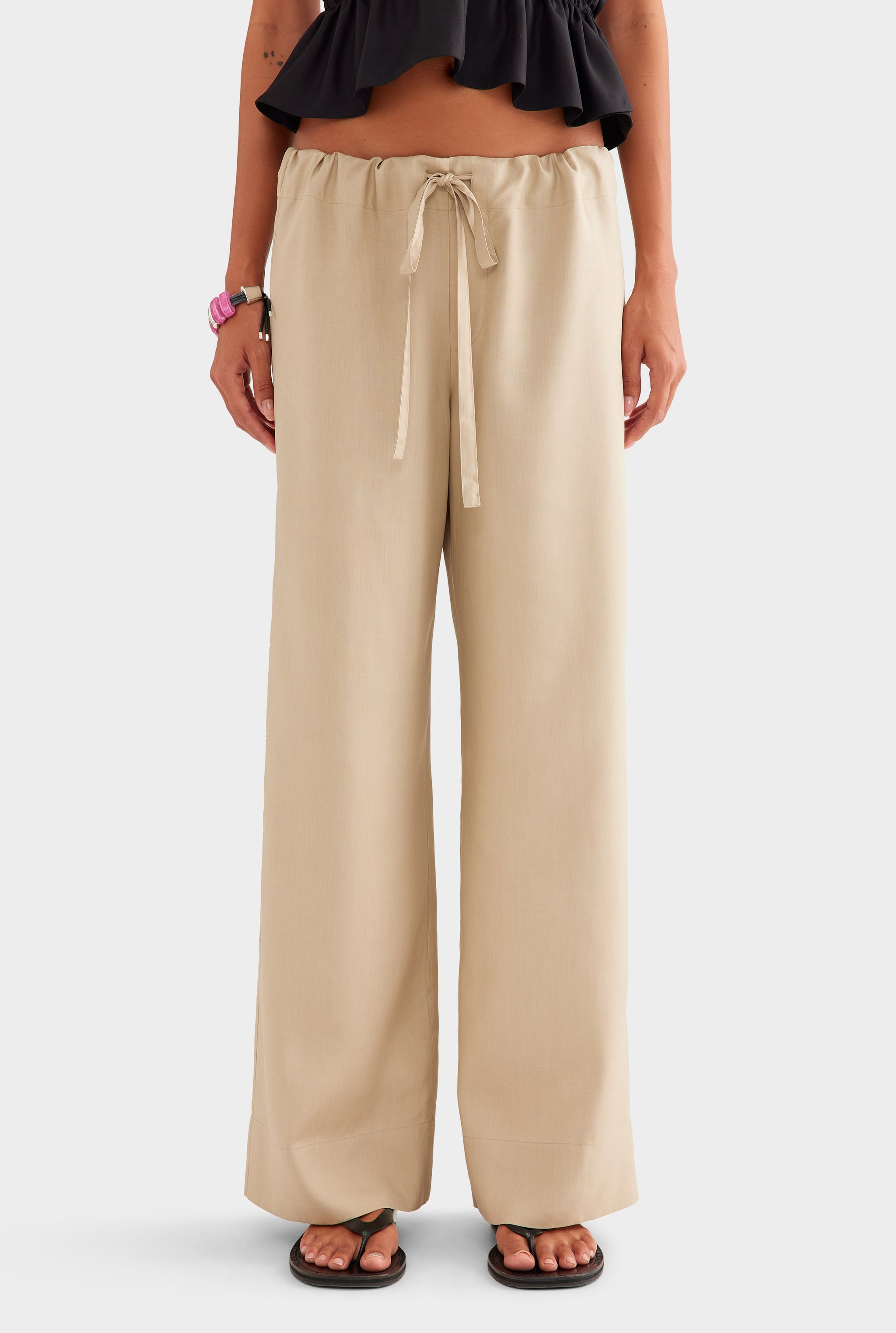 Relaxed Fuji Silk Drawstring Pant - Taupe