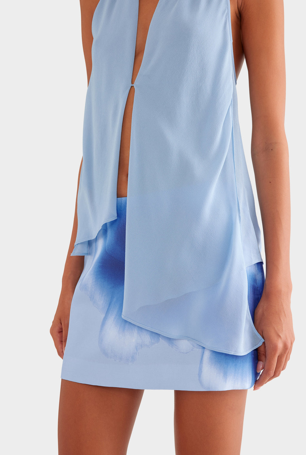 Silk Layered Halter Top - Powder Blue