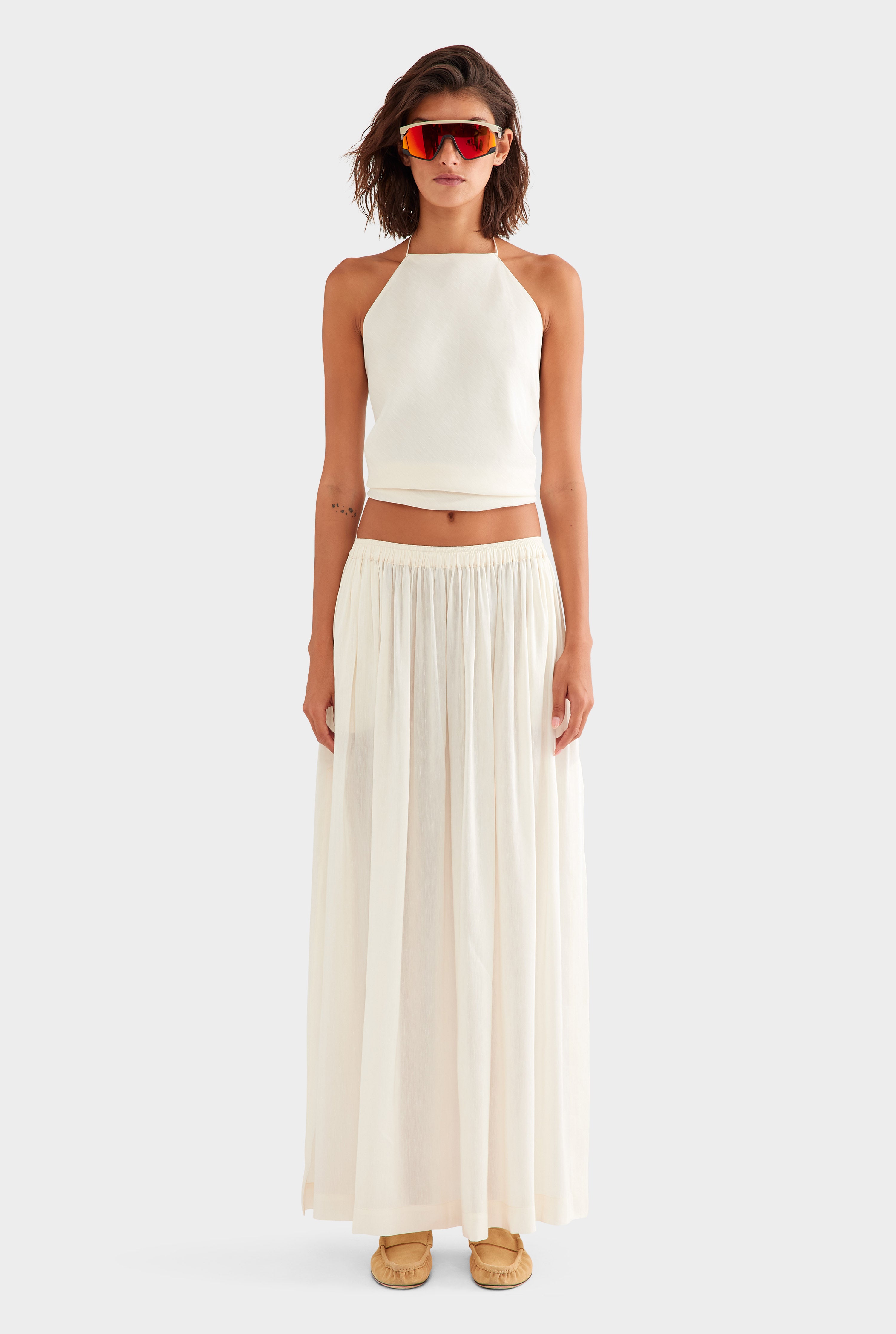 Silk Linen Maxi Skirt - Off White
