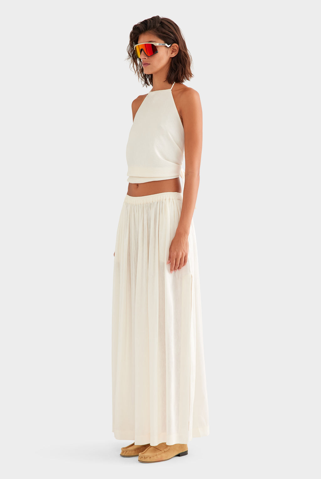 Silk Linen Maxi Skirt - Off White